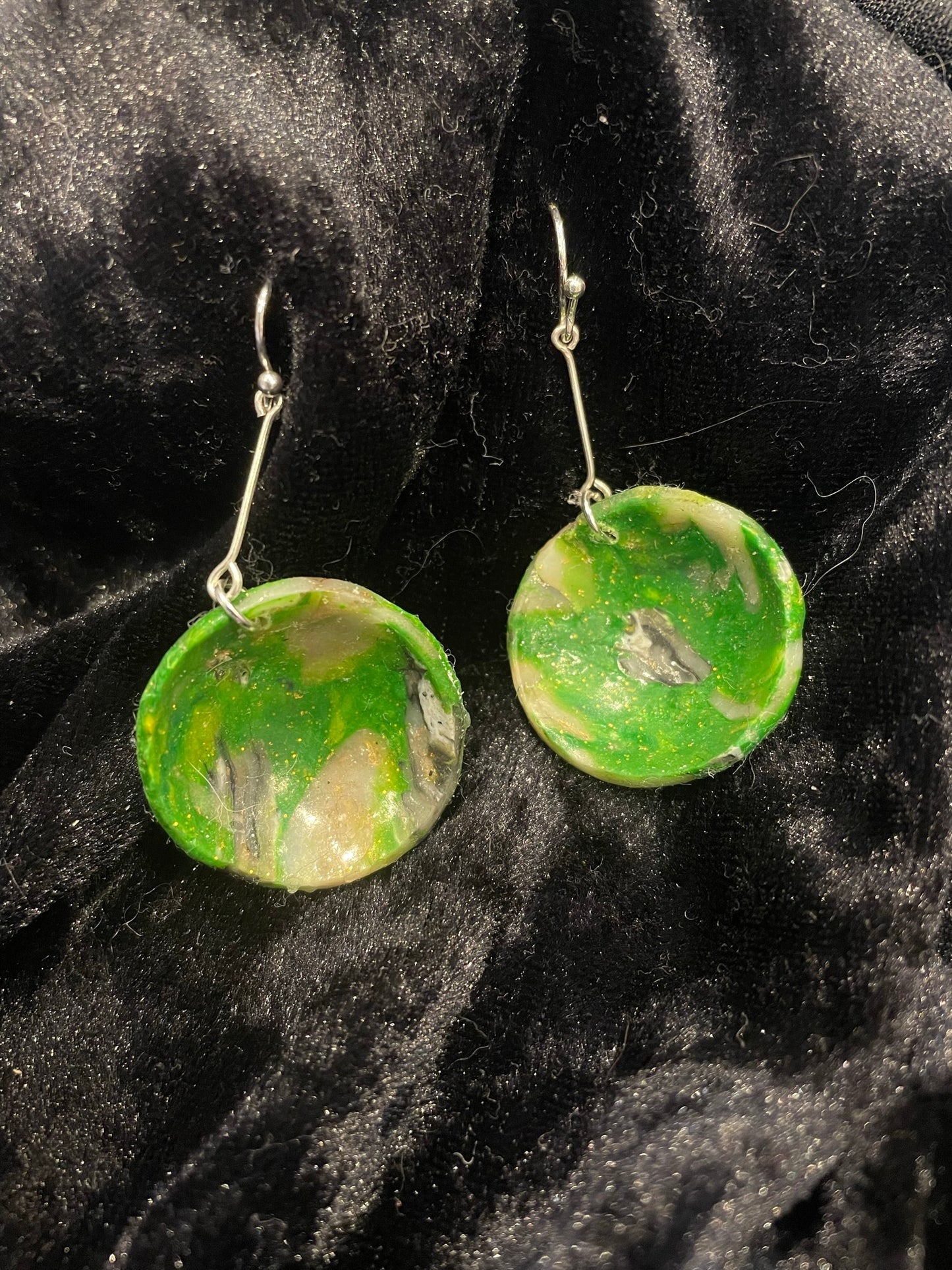 Green concave disc Polymer clay earrings