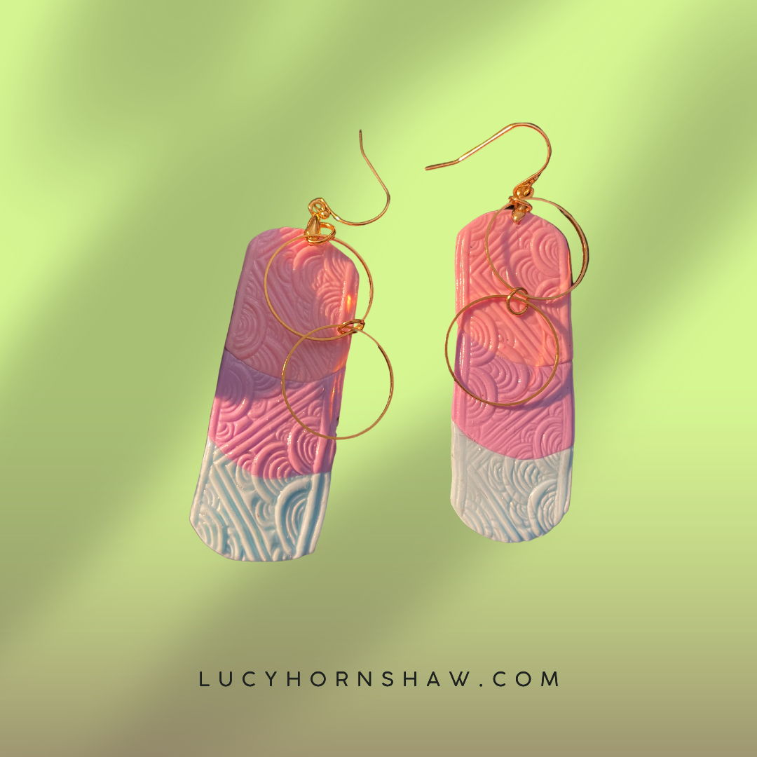Pink & blue Polymer clay earrings with gold rings
