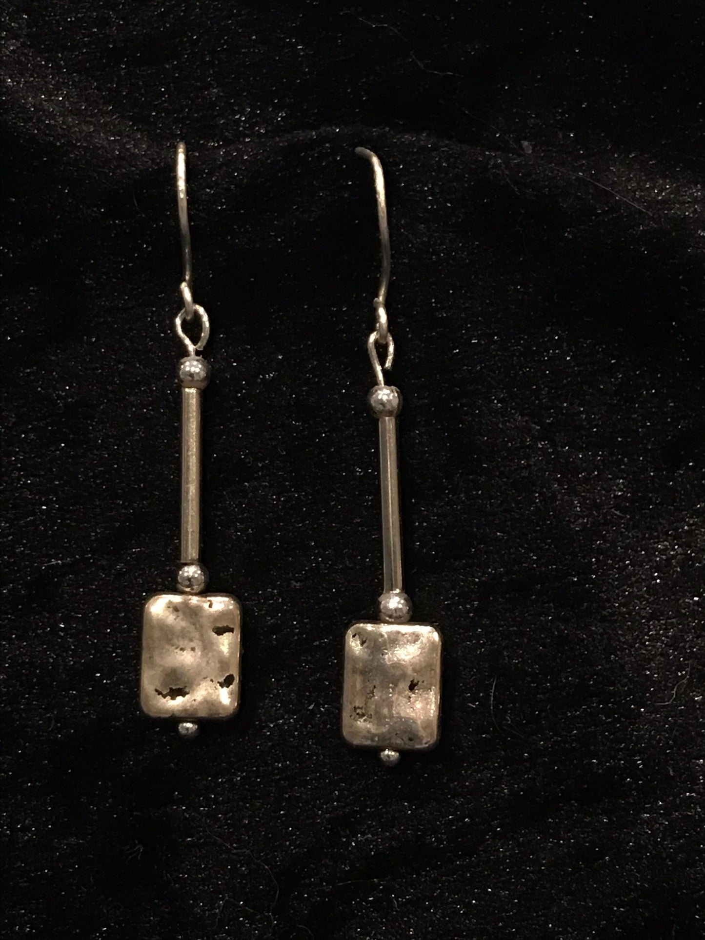 Wire with silver oblong drop earrings