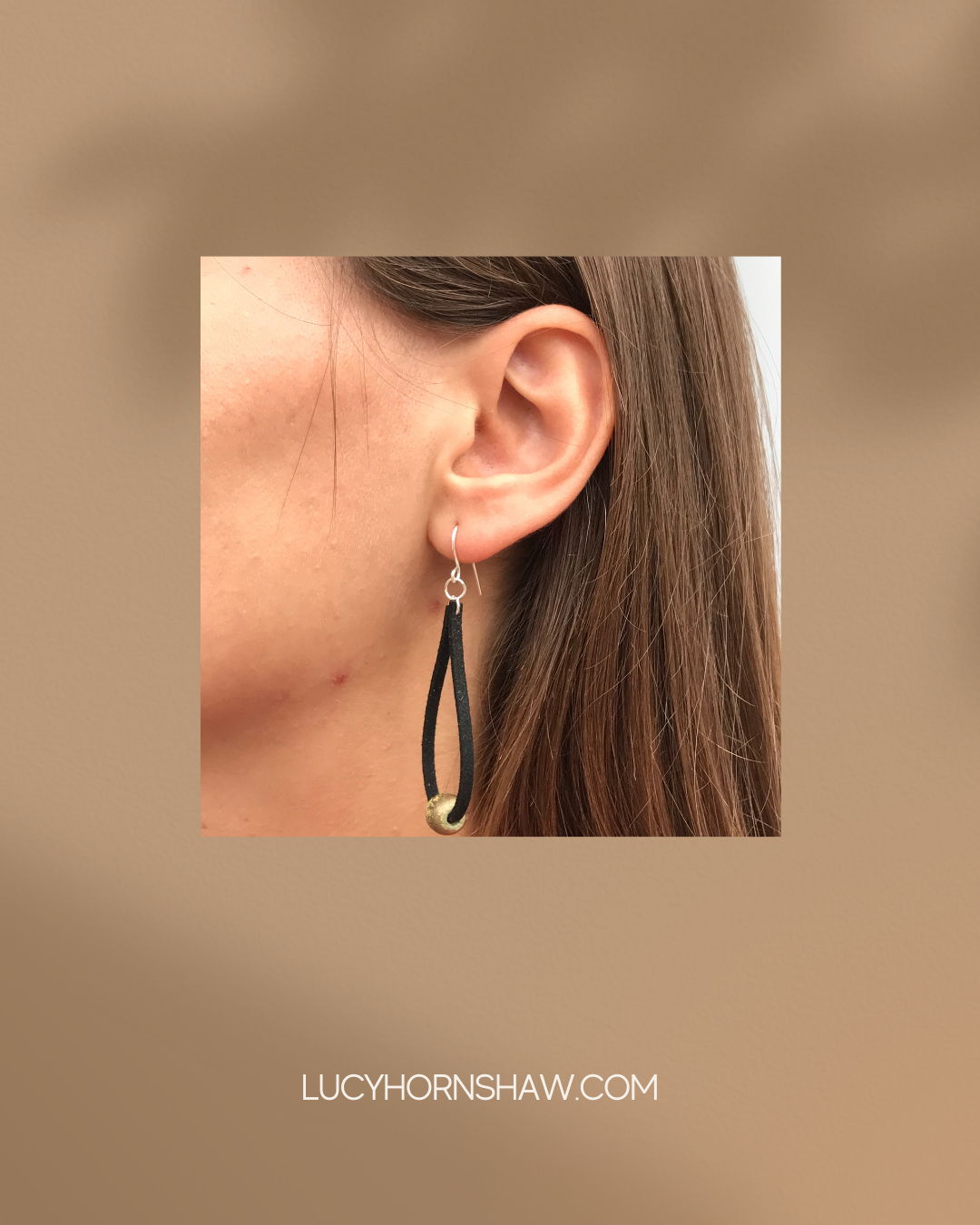 Black leather cord & gold bead earrings