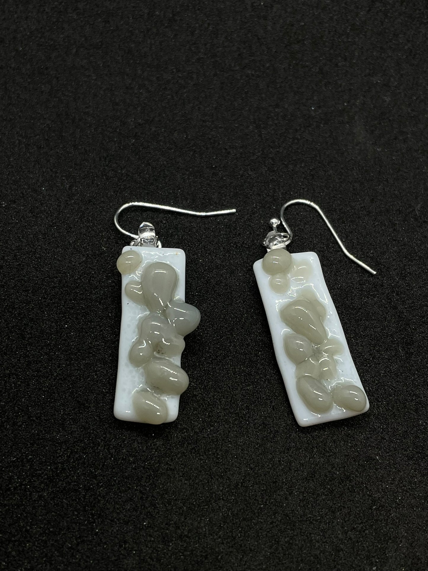 Fused grey and white glass oblong earrings