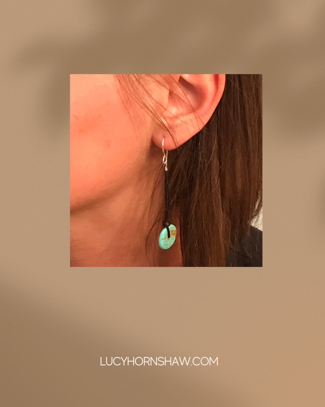 Turquoise bead on black leather cord earrings