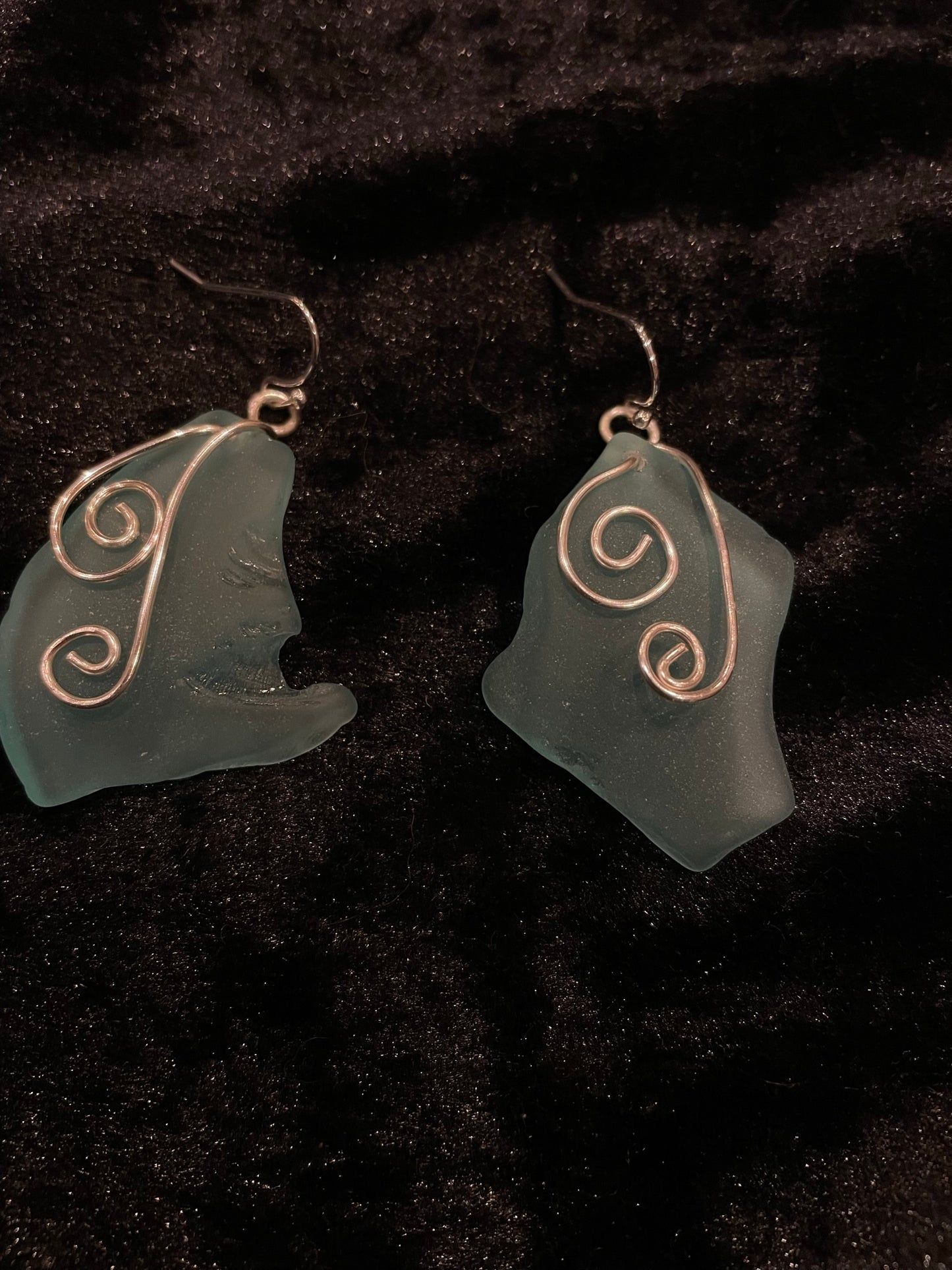 Turquoise & wire Seaglass earrings