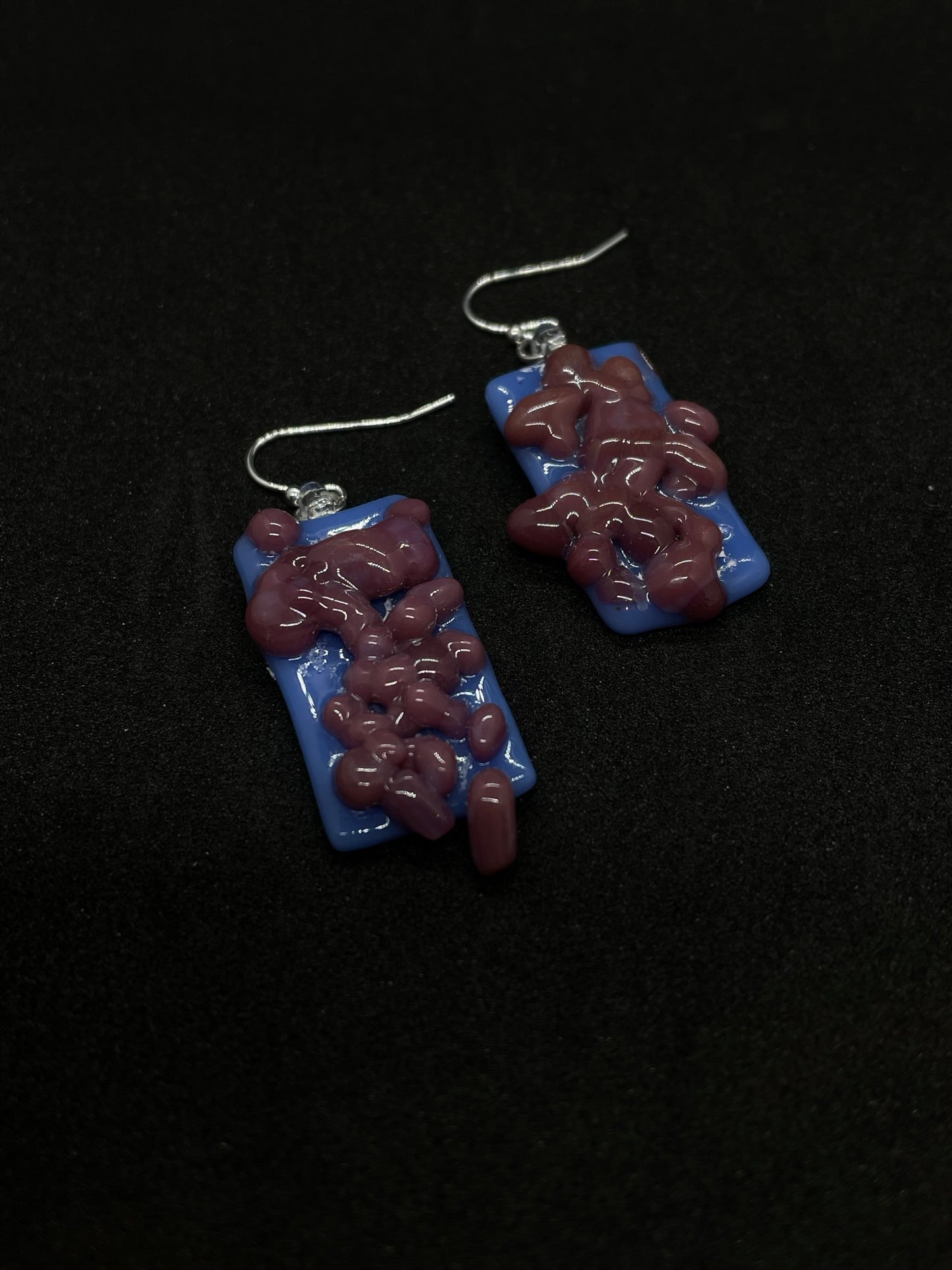 Fused blue & pink glass oblong earrings