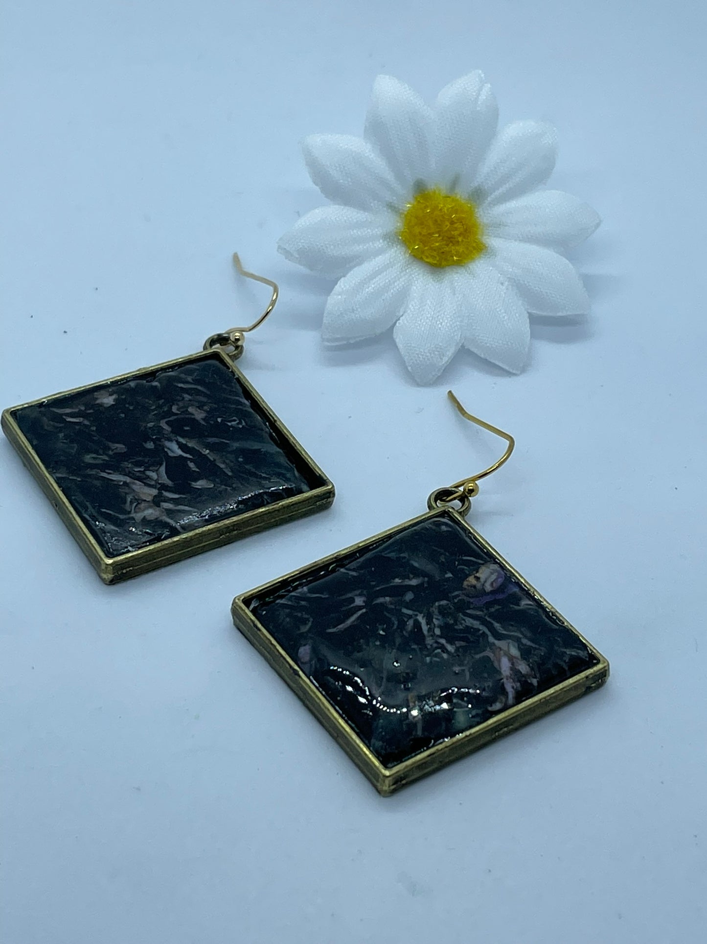 Black & grey rhombus Polymer clay earrings