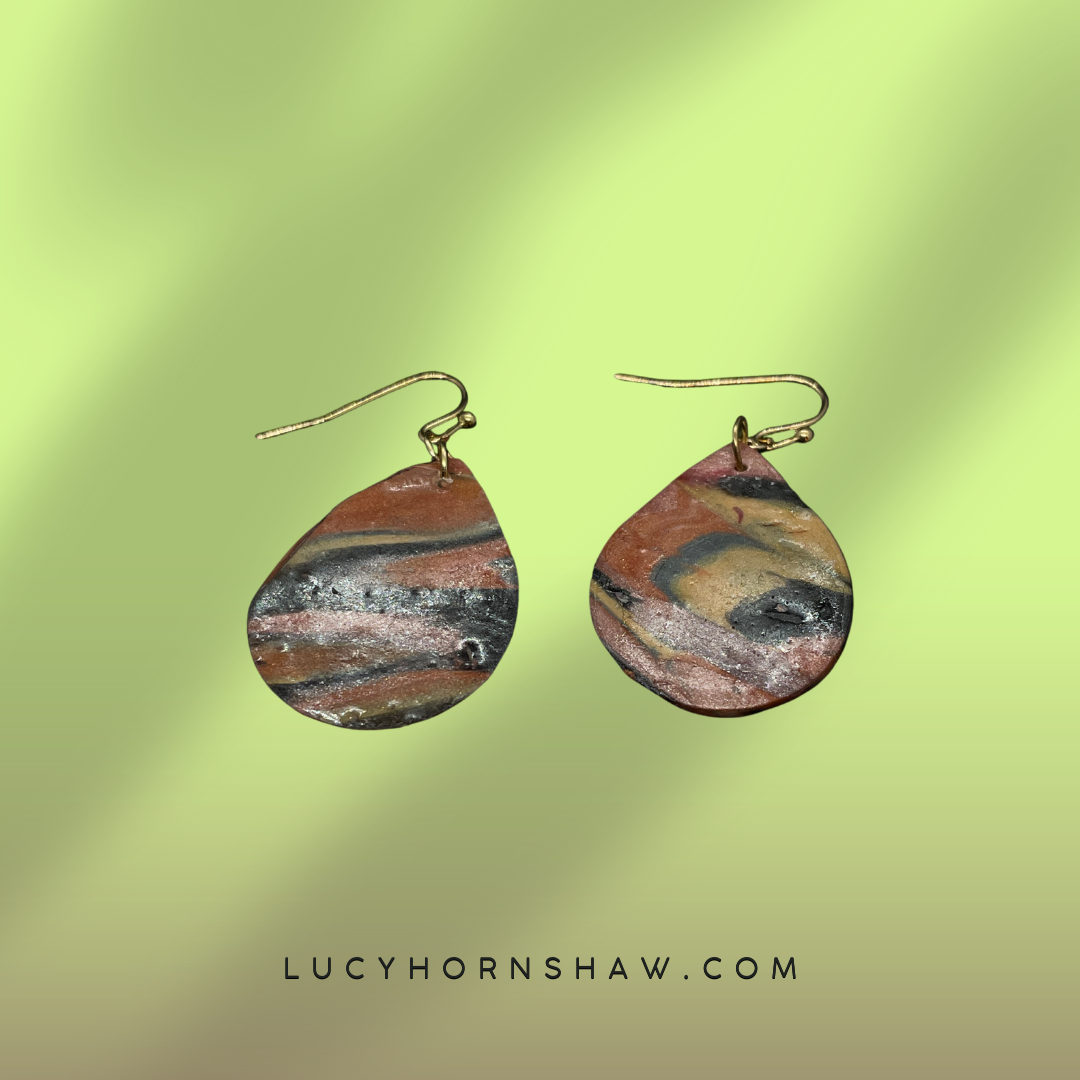 Brown & black metallic ink Polymer clay earrings