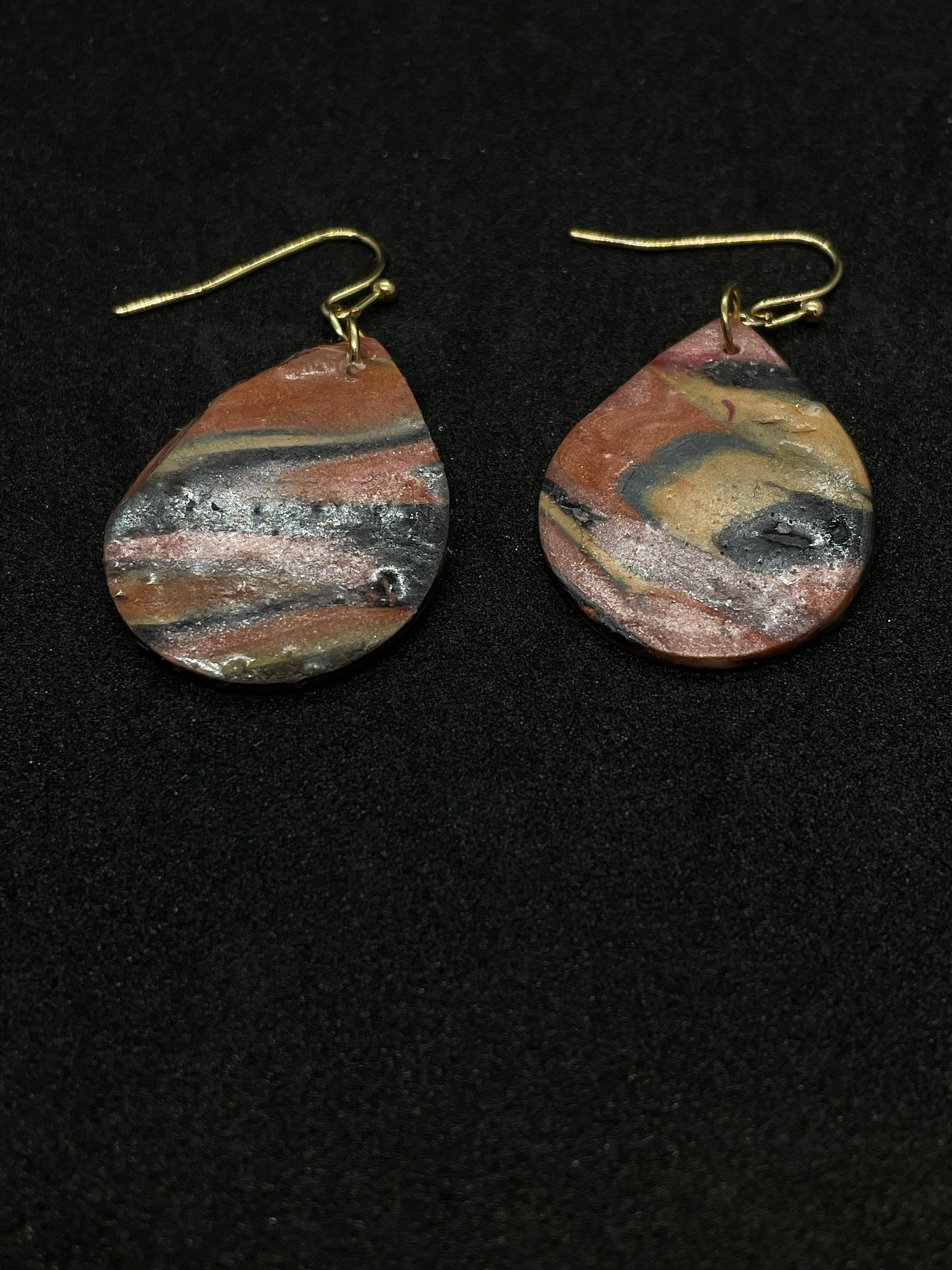 Brown & black metallic ink Polymer clay earrings