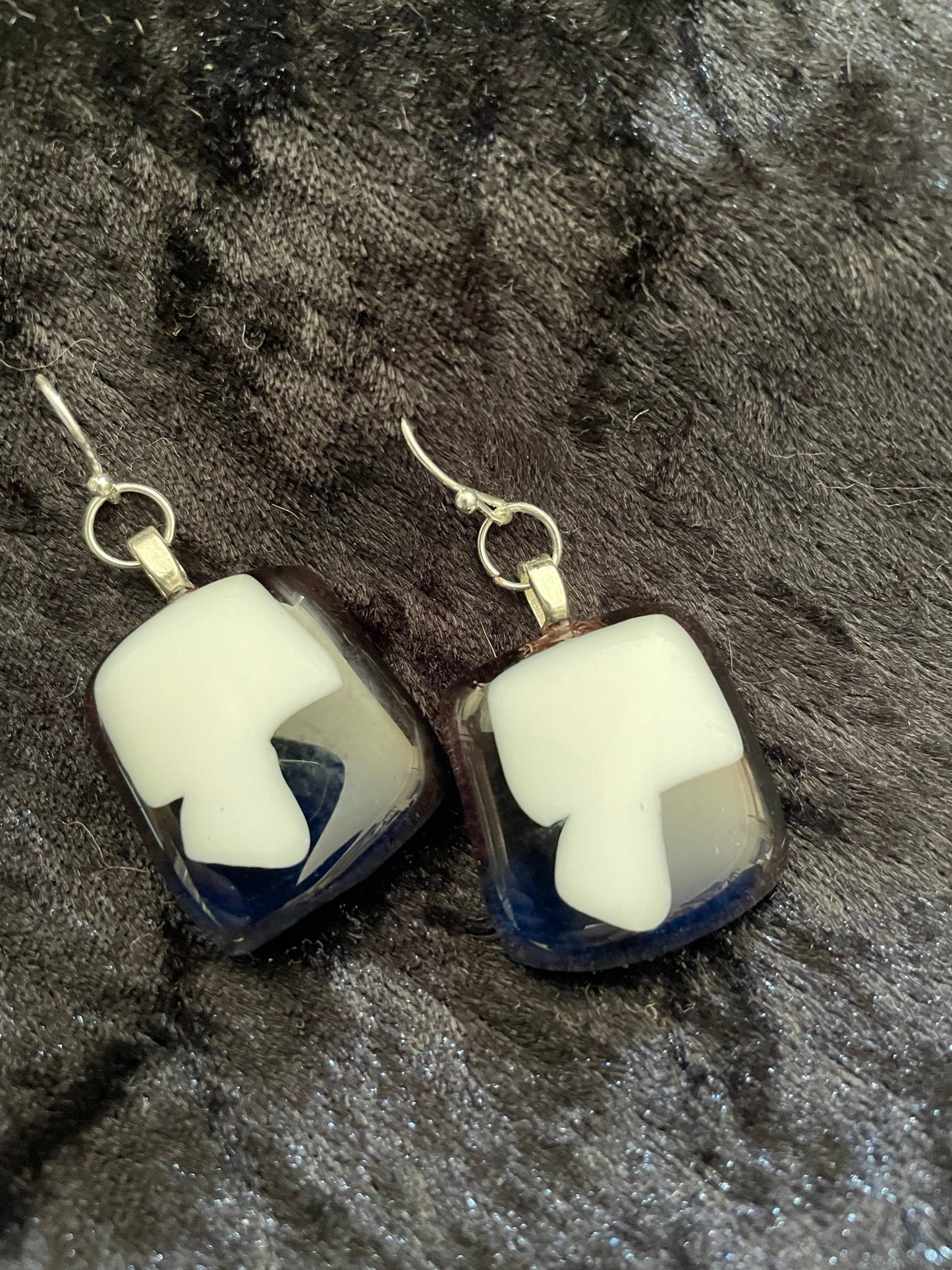 Fused blue, purple & white glass rhombus earrings