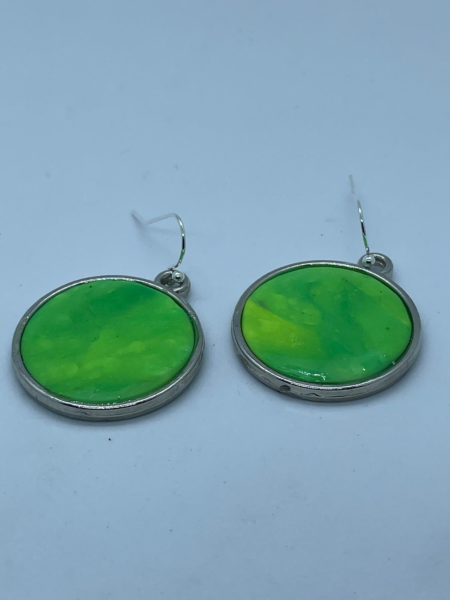 Green disc Polymer clay earrings in silver casing