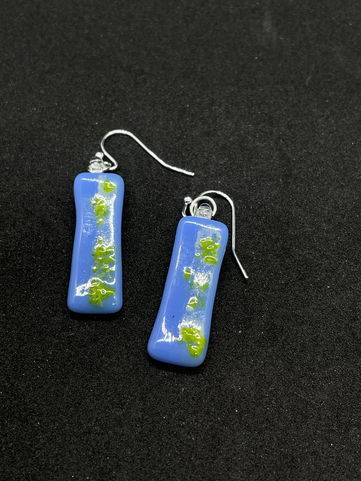 Fused blue and green glass oblong earrings