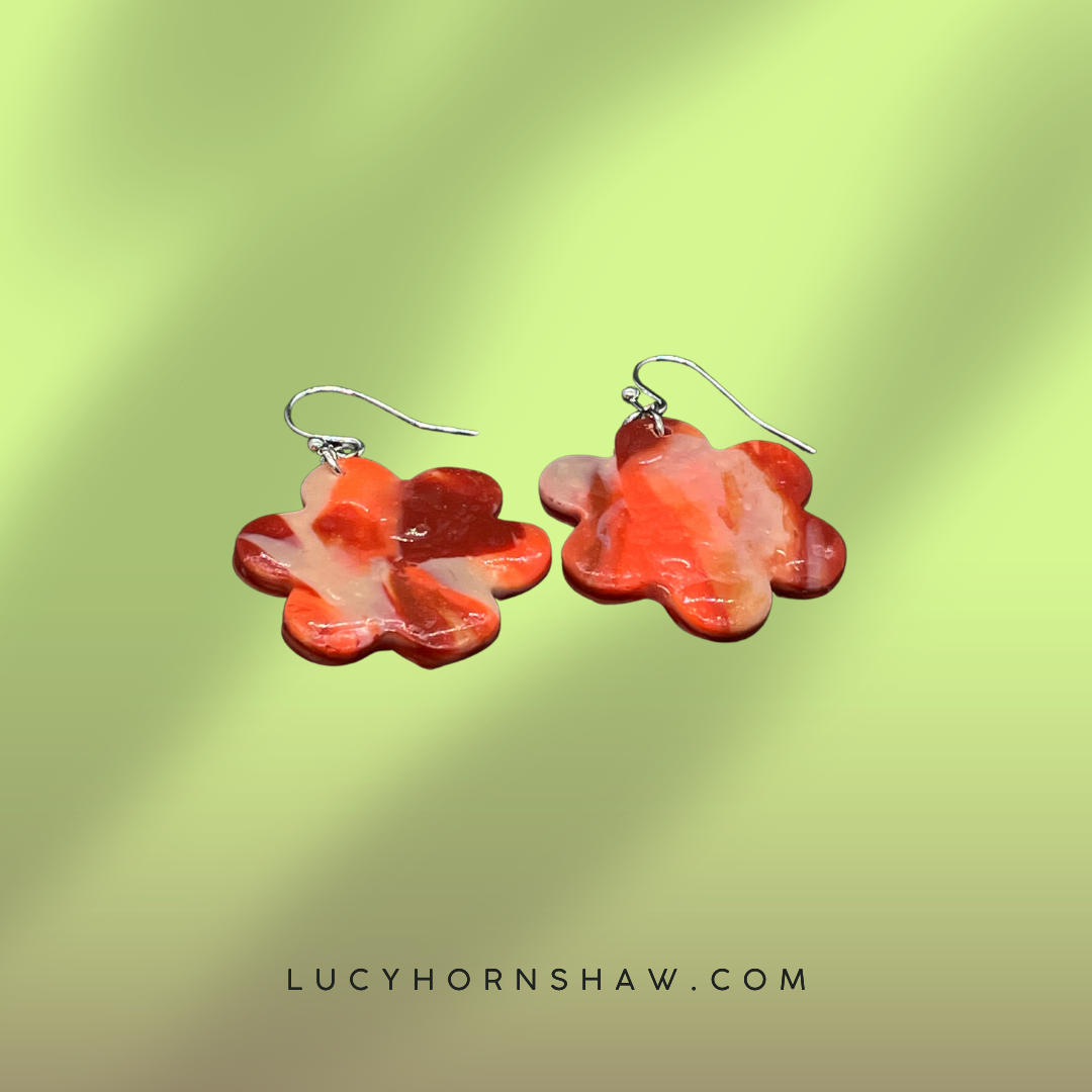 Orange flower Polymer clay earrings