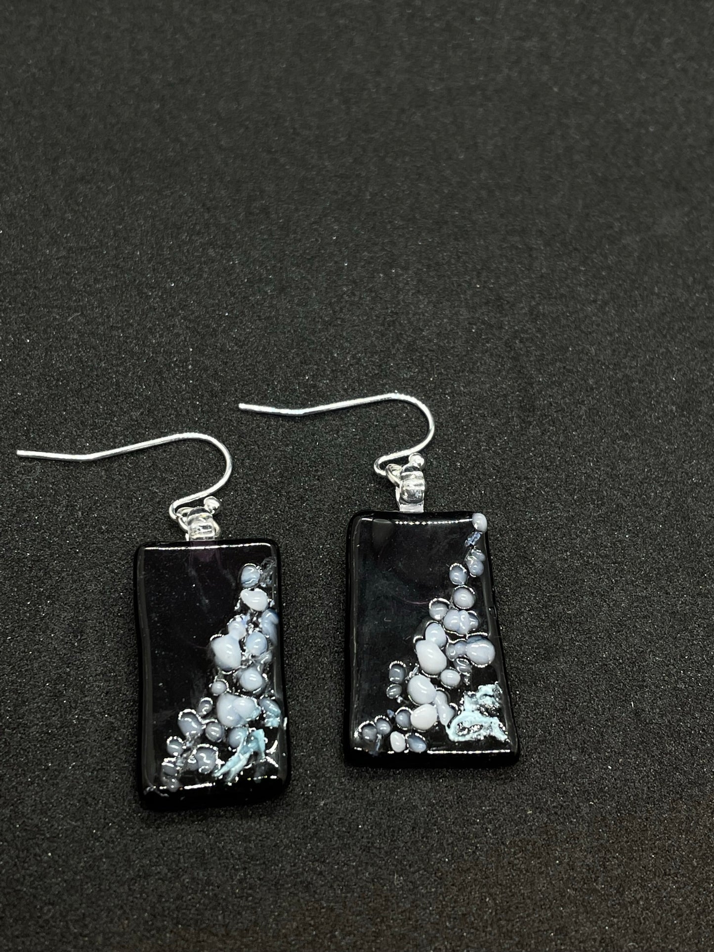 Fused green with white triangle glass oblong earrings