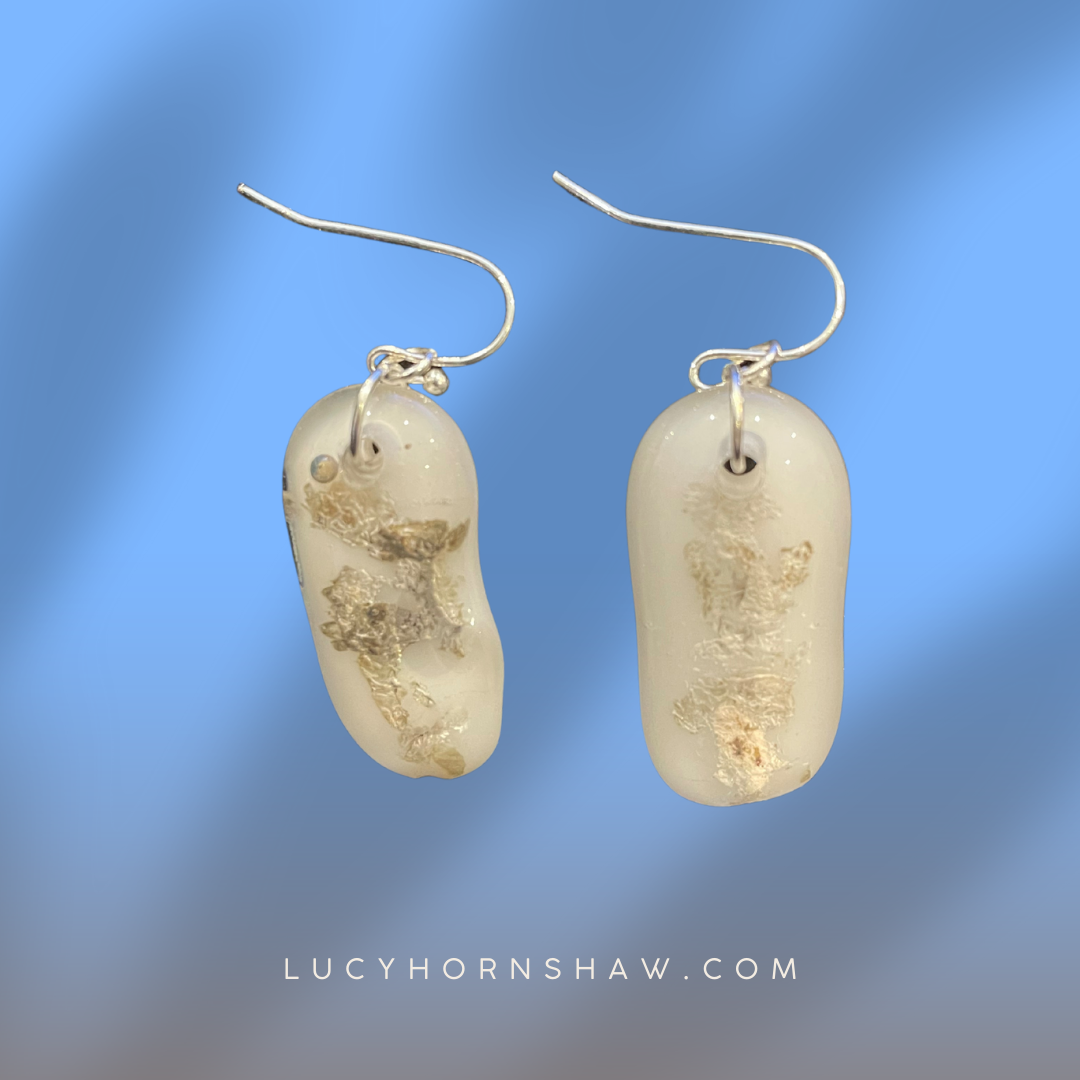 Fused white & grey glass oblong earrings