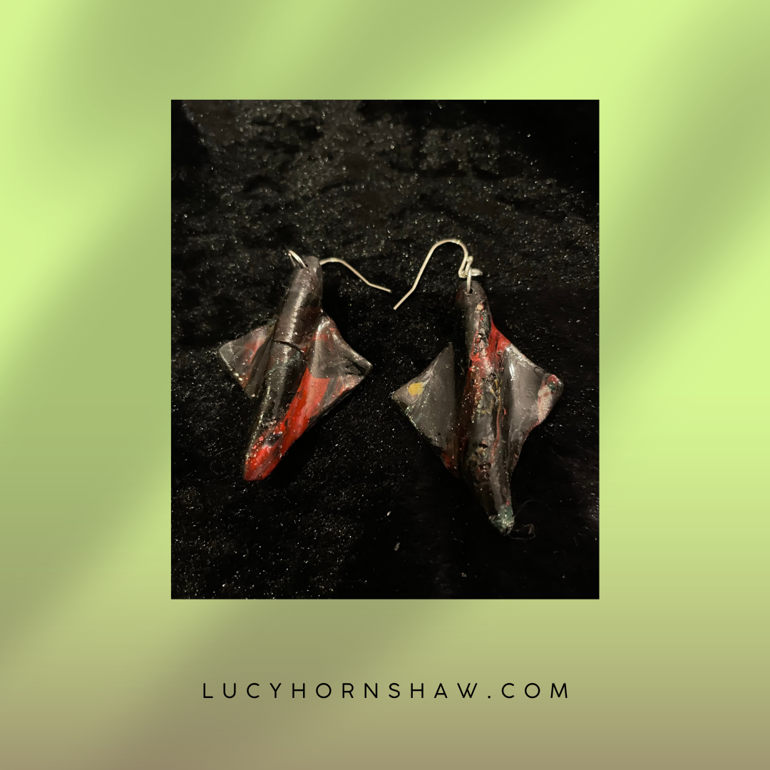 Black, gold, yellow & red Polymer clay earrings