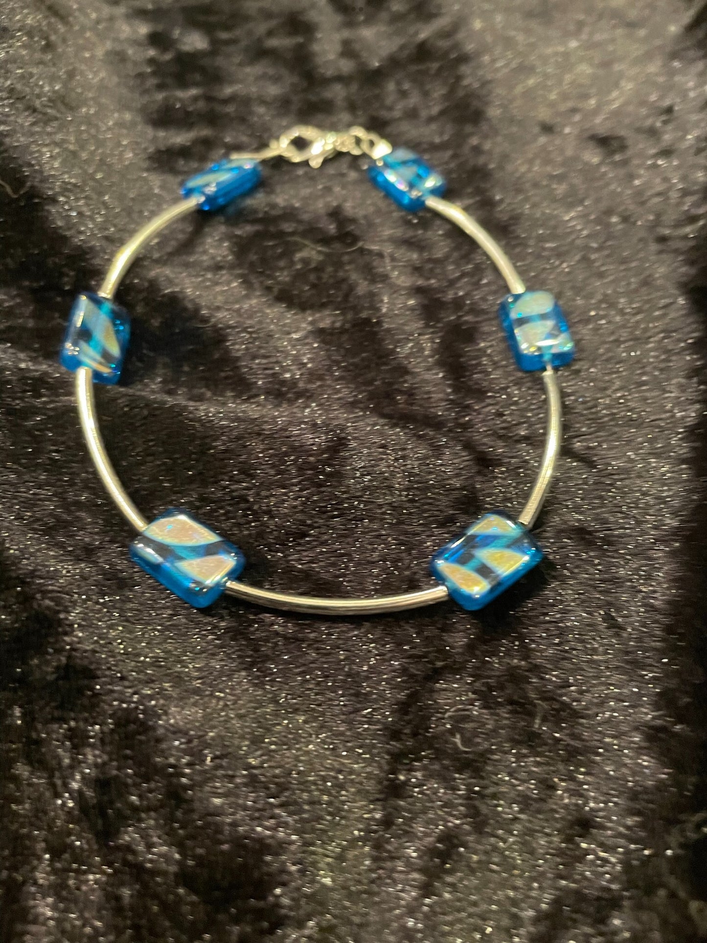 Wire & blue bead bracelet