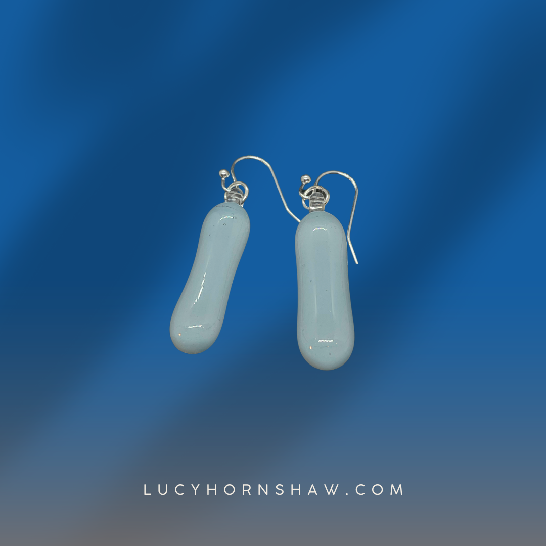Fused white glass oblong earrings