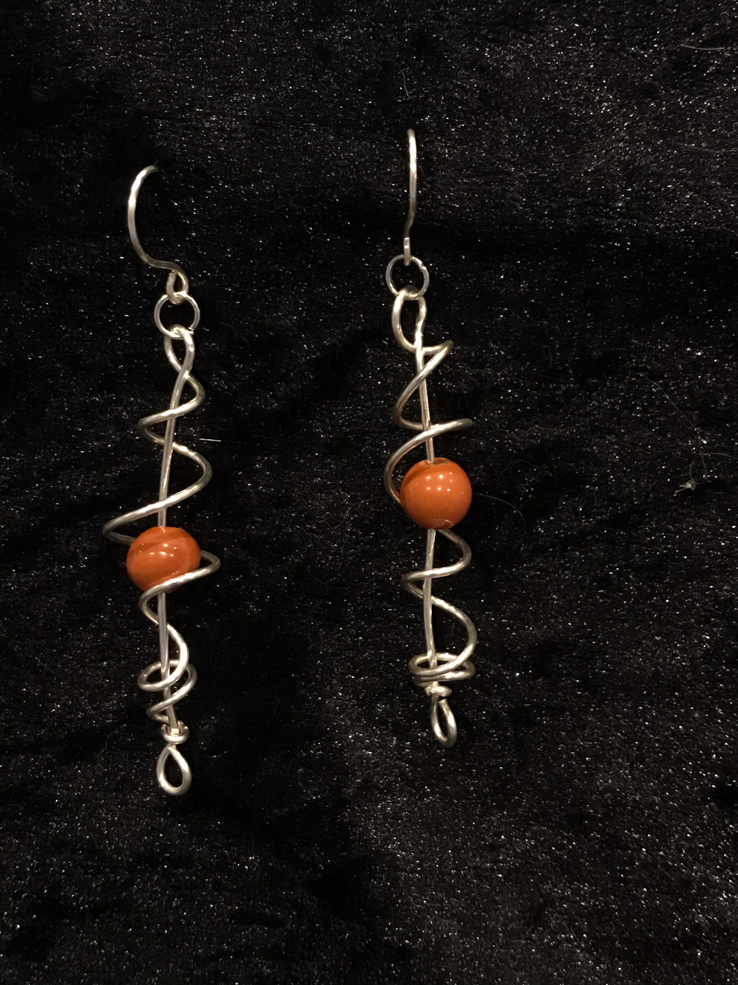 Wire & orange bead earrings