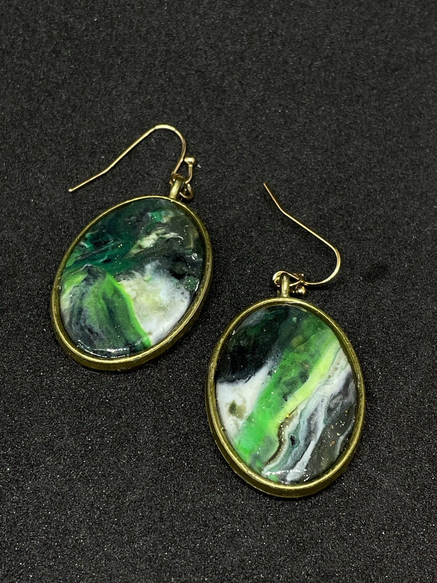 Green oval Polymer clay earrings