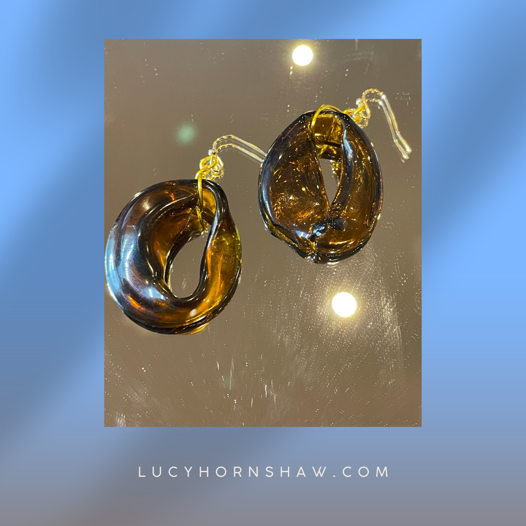 Fused brown glass doughnut earrings