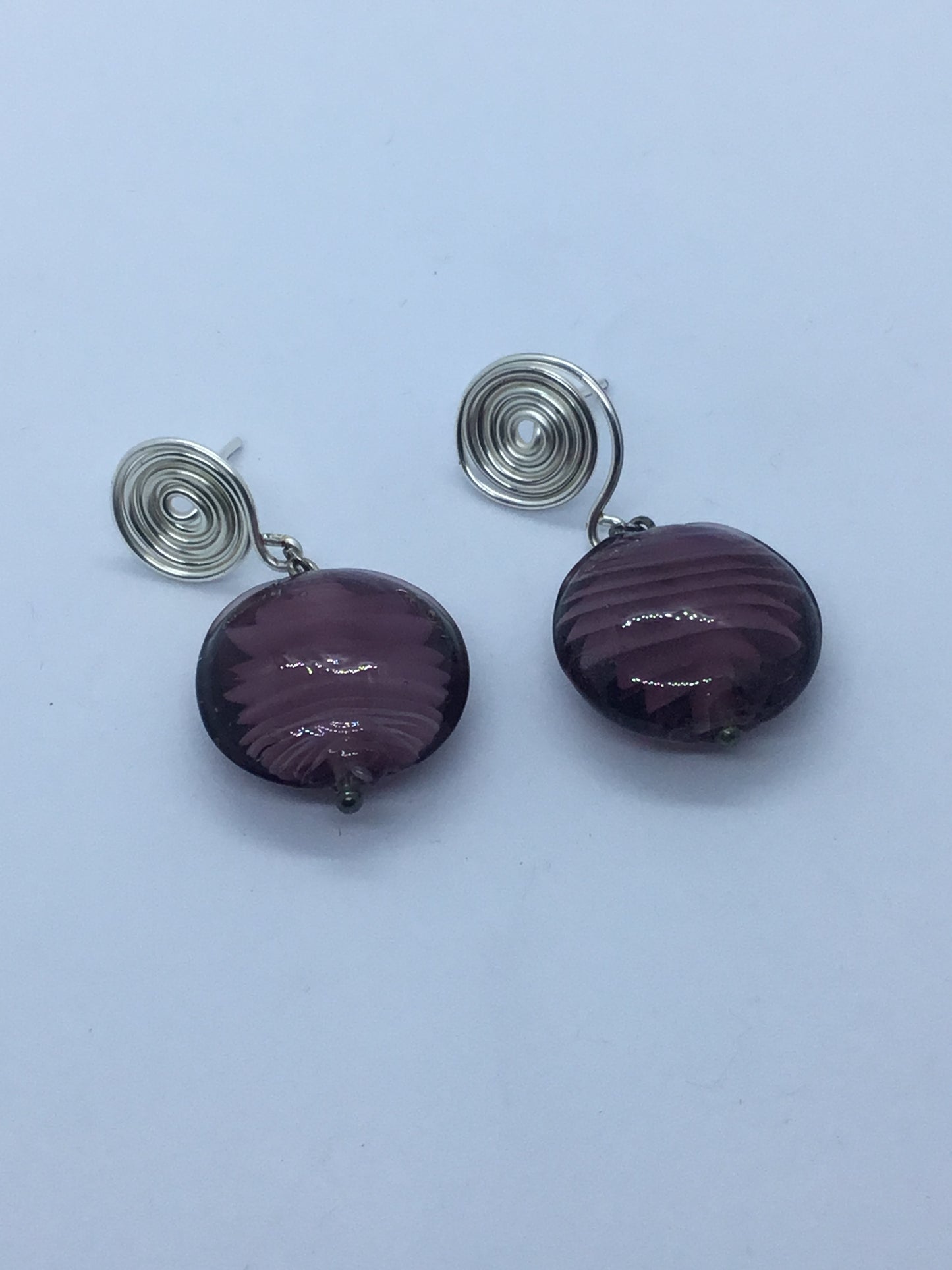 Wire & large burgundy bead earrings
