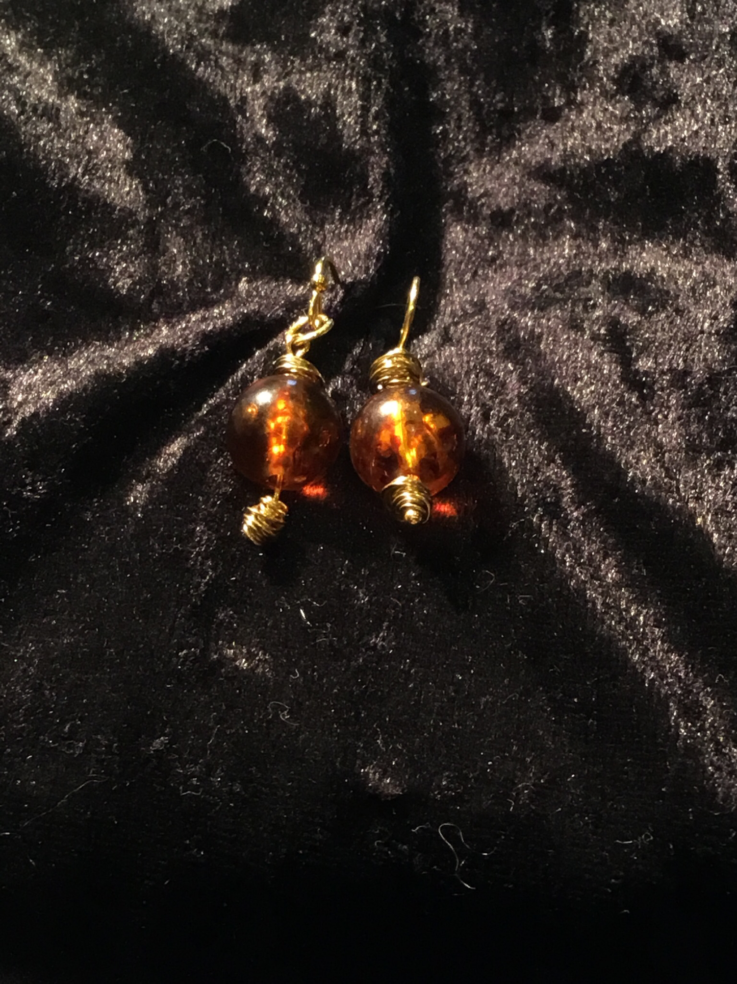 Wire & brown bead earrings
