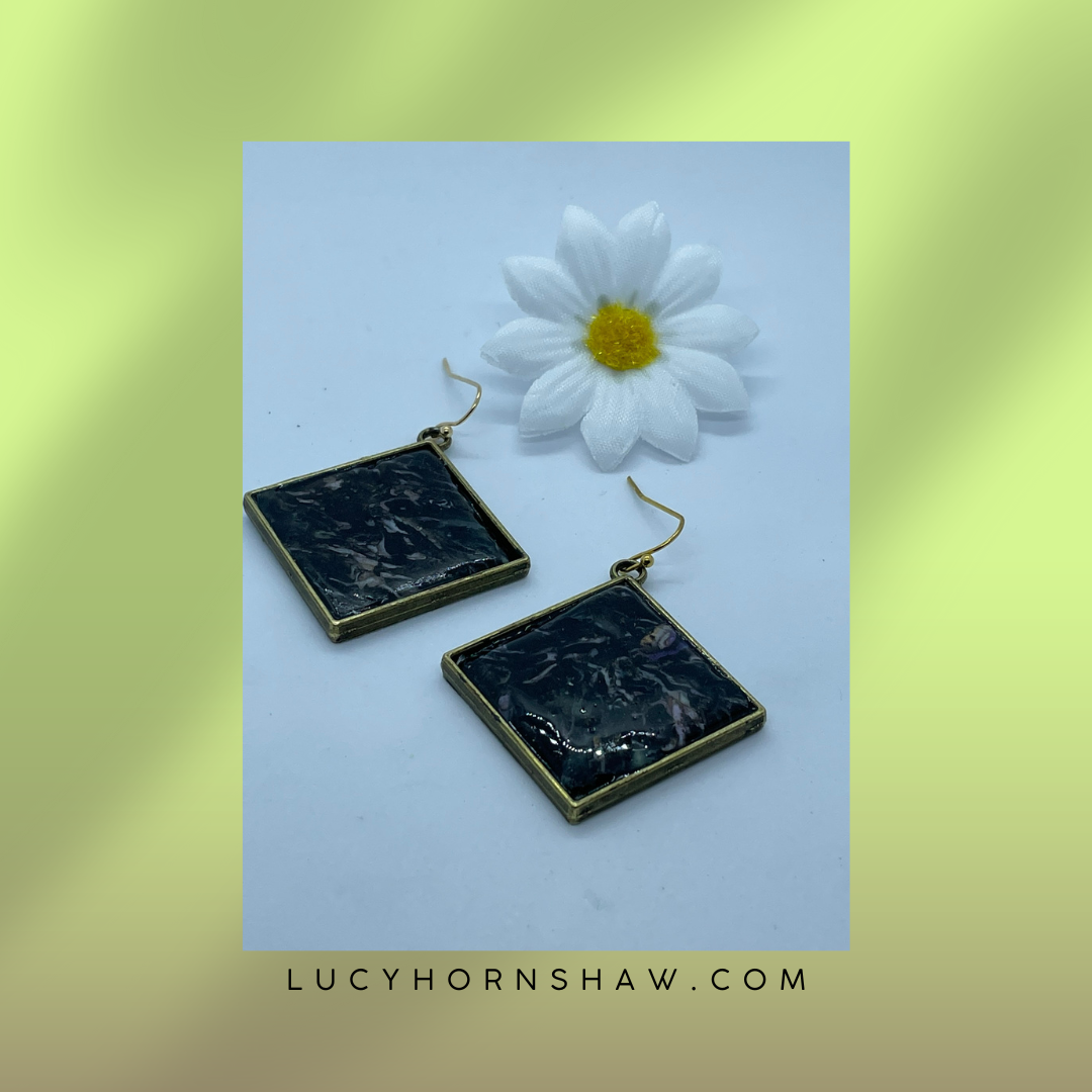Black & grey rhombus Polymer clay earrings