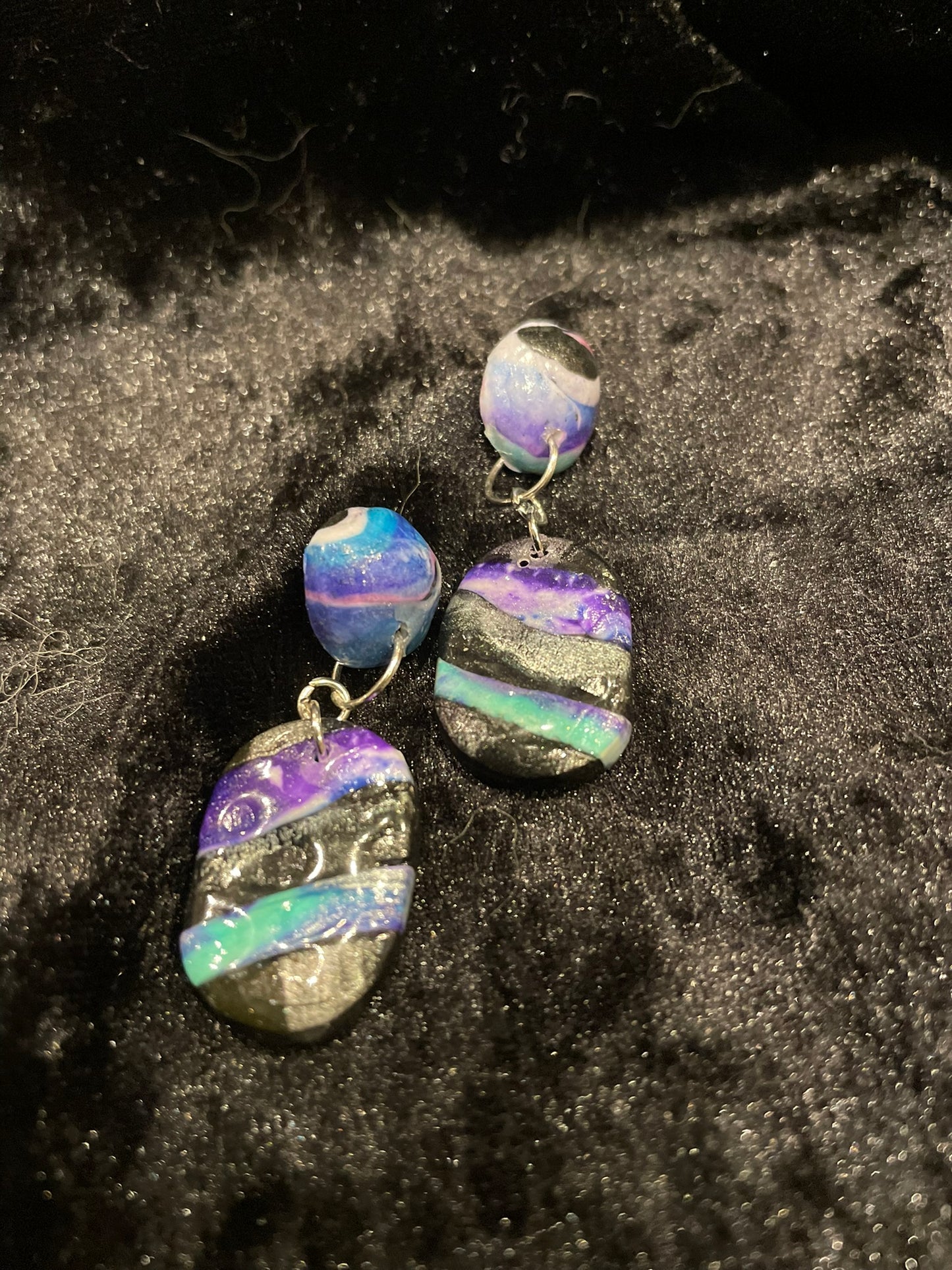 Green, blue & lilac Polymer clay earrings