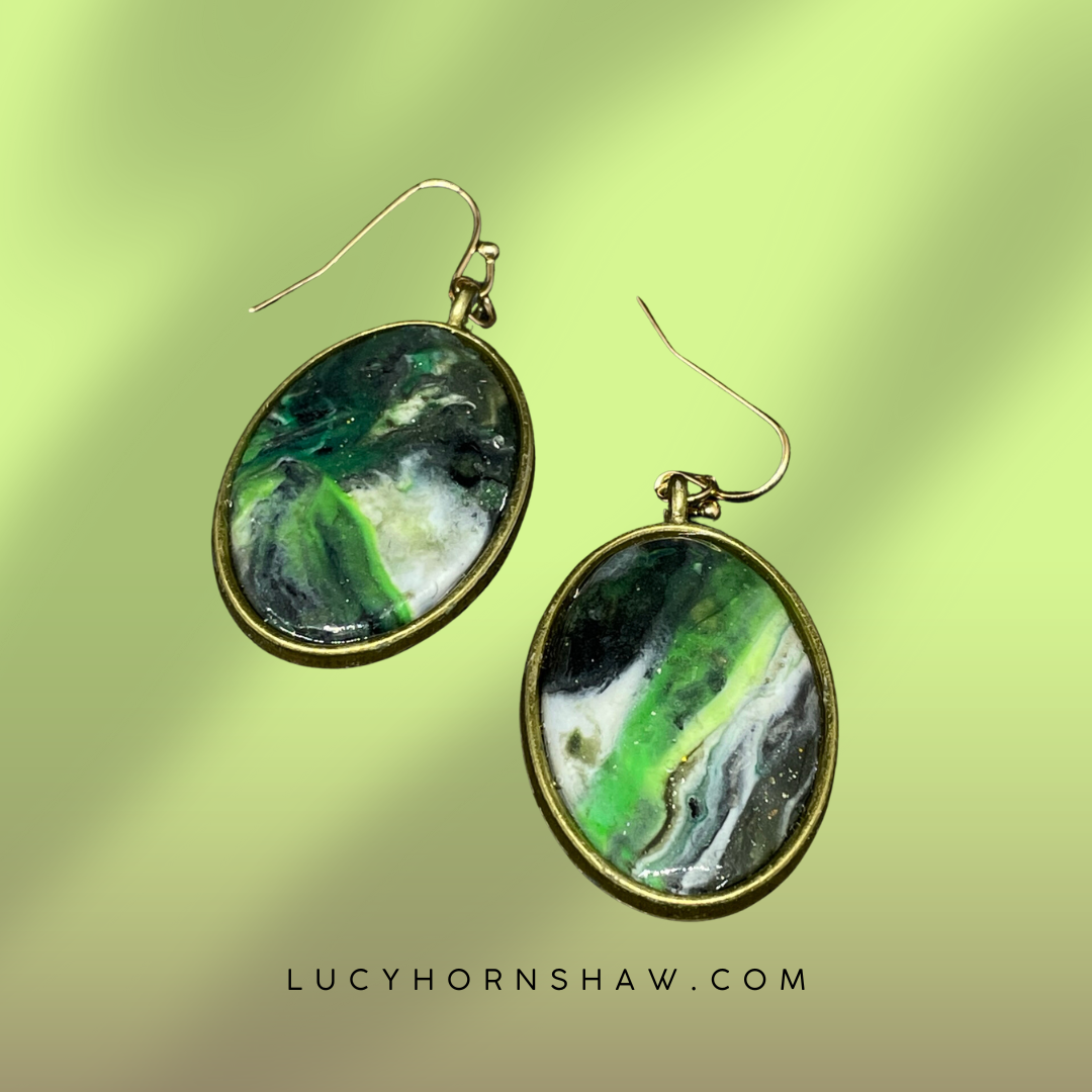 Green oval Polymer clay earrings