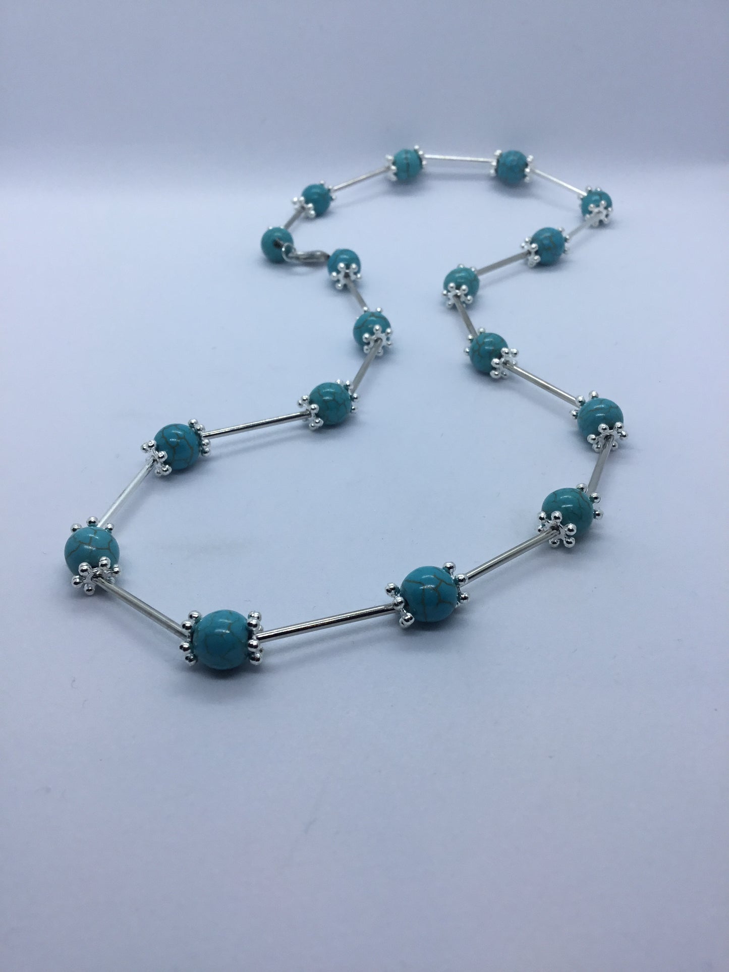 Wire & turquoise bead necklace with silver rod spacers