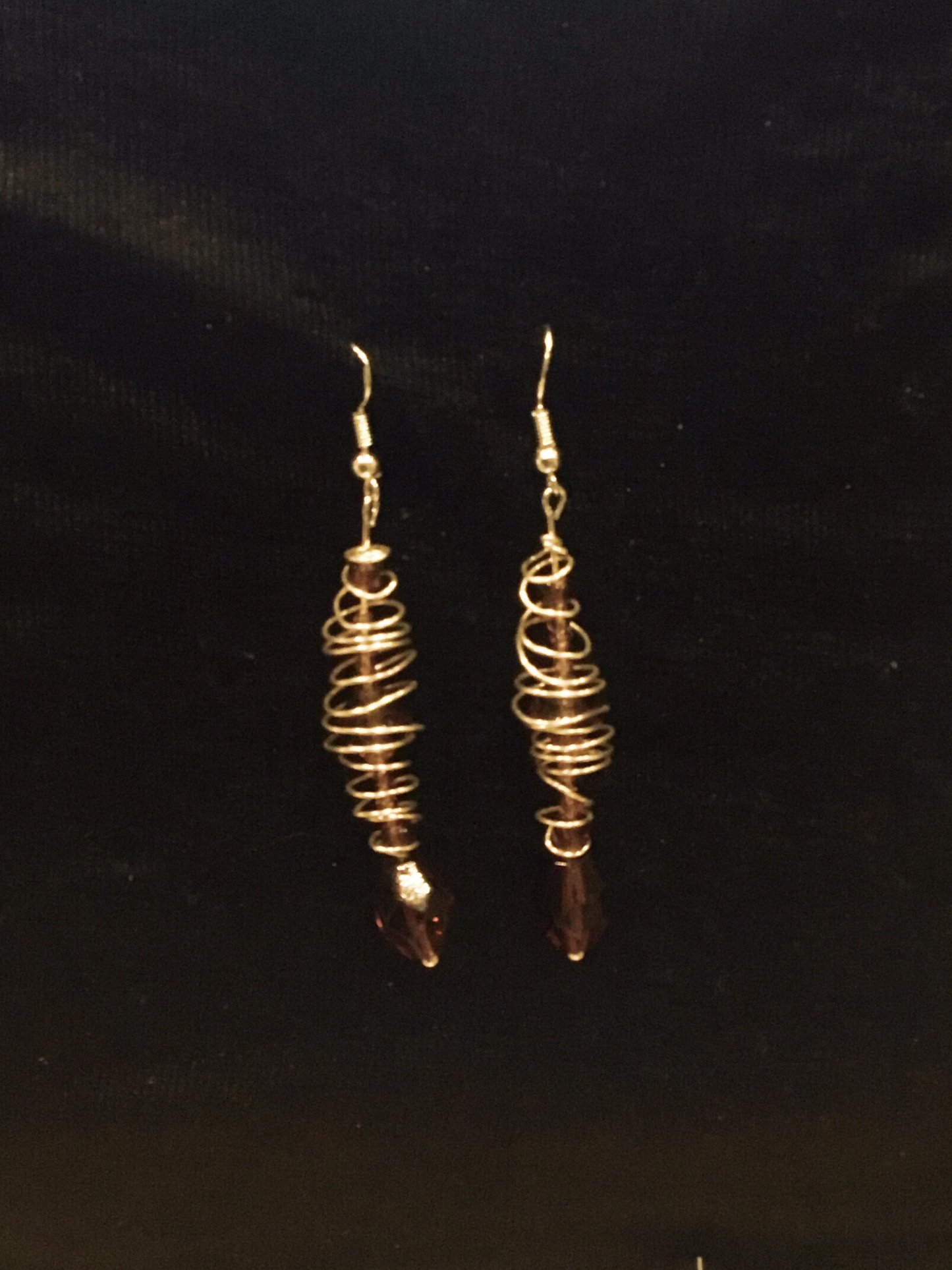 Wire & burgundy bead drop earrings