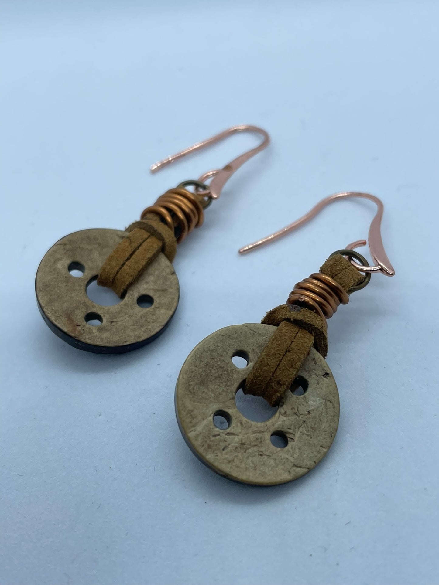 Brown leather cord earrings with bead