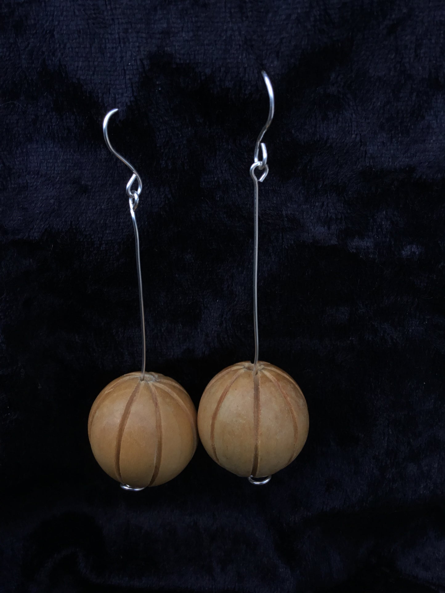 Wooden cream beads on wire earrings