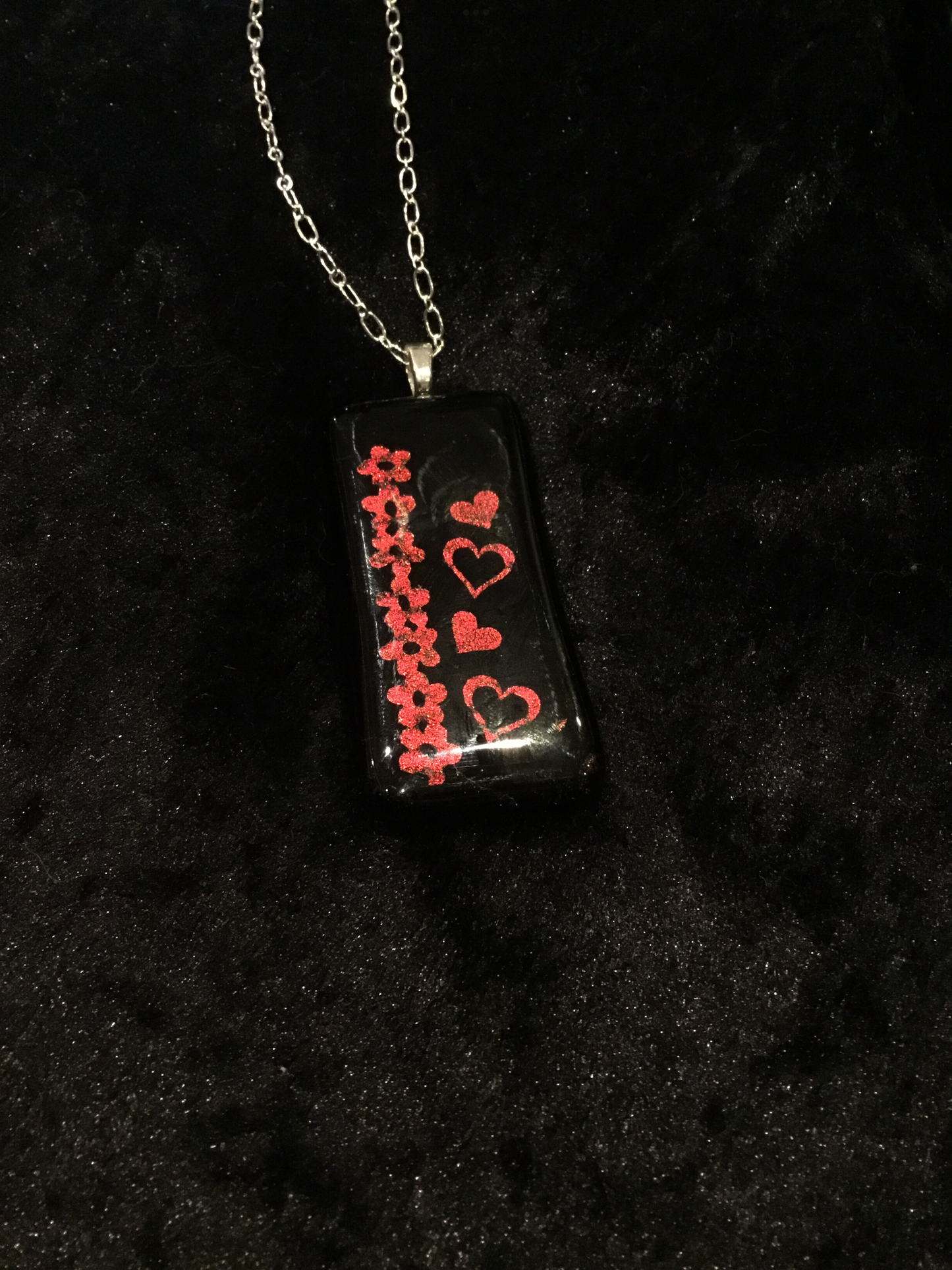 Fused black and red glass oblong necklace