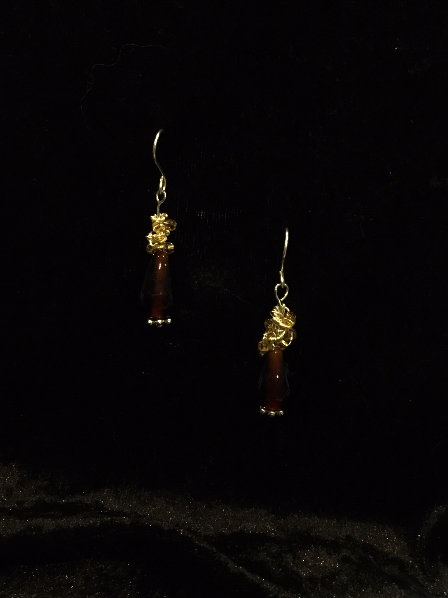 Wire & brown bead earrings with gold wire detail