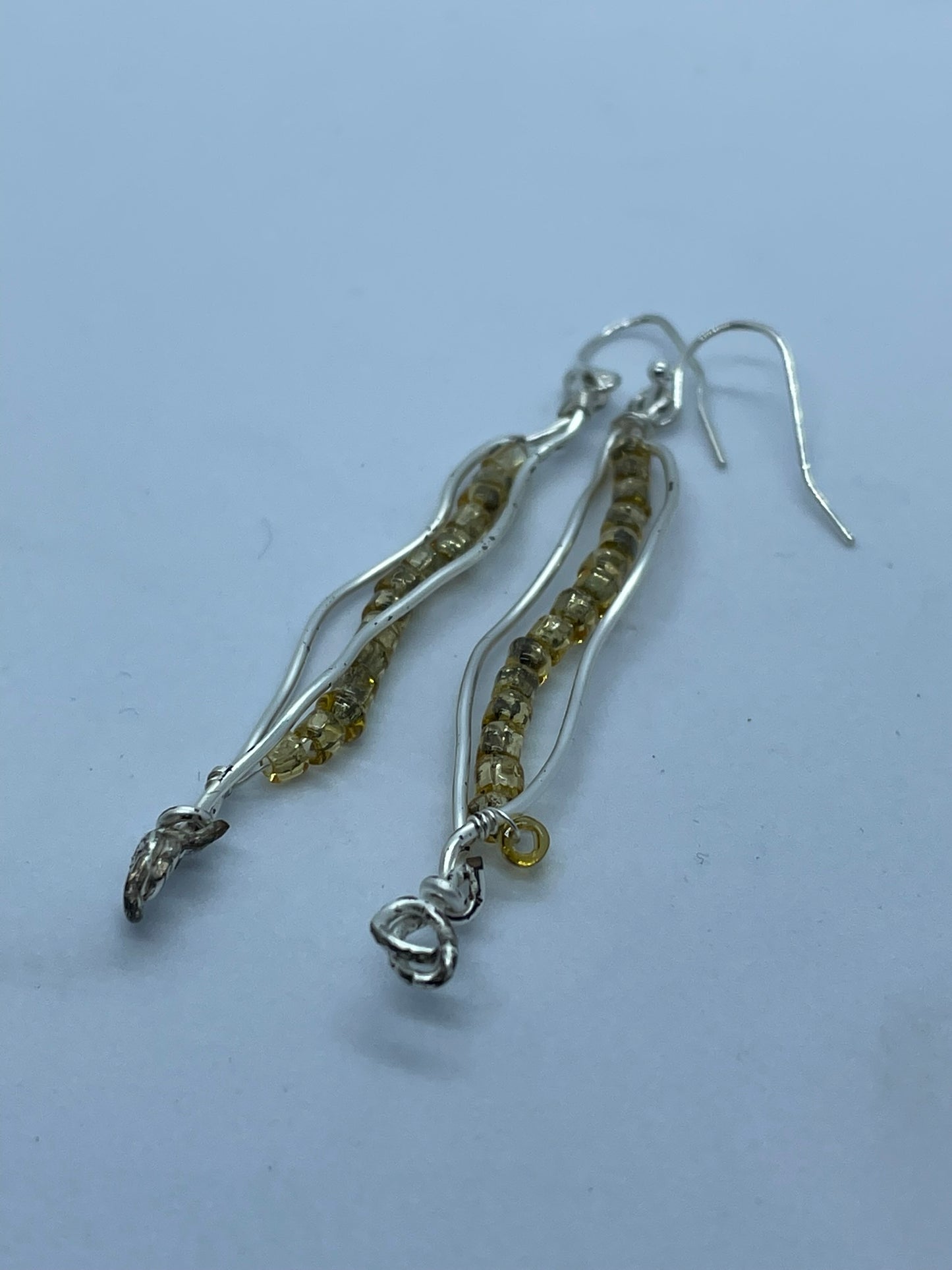 Wire & honey seed beads earrings