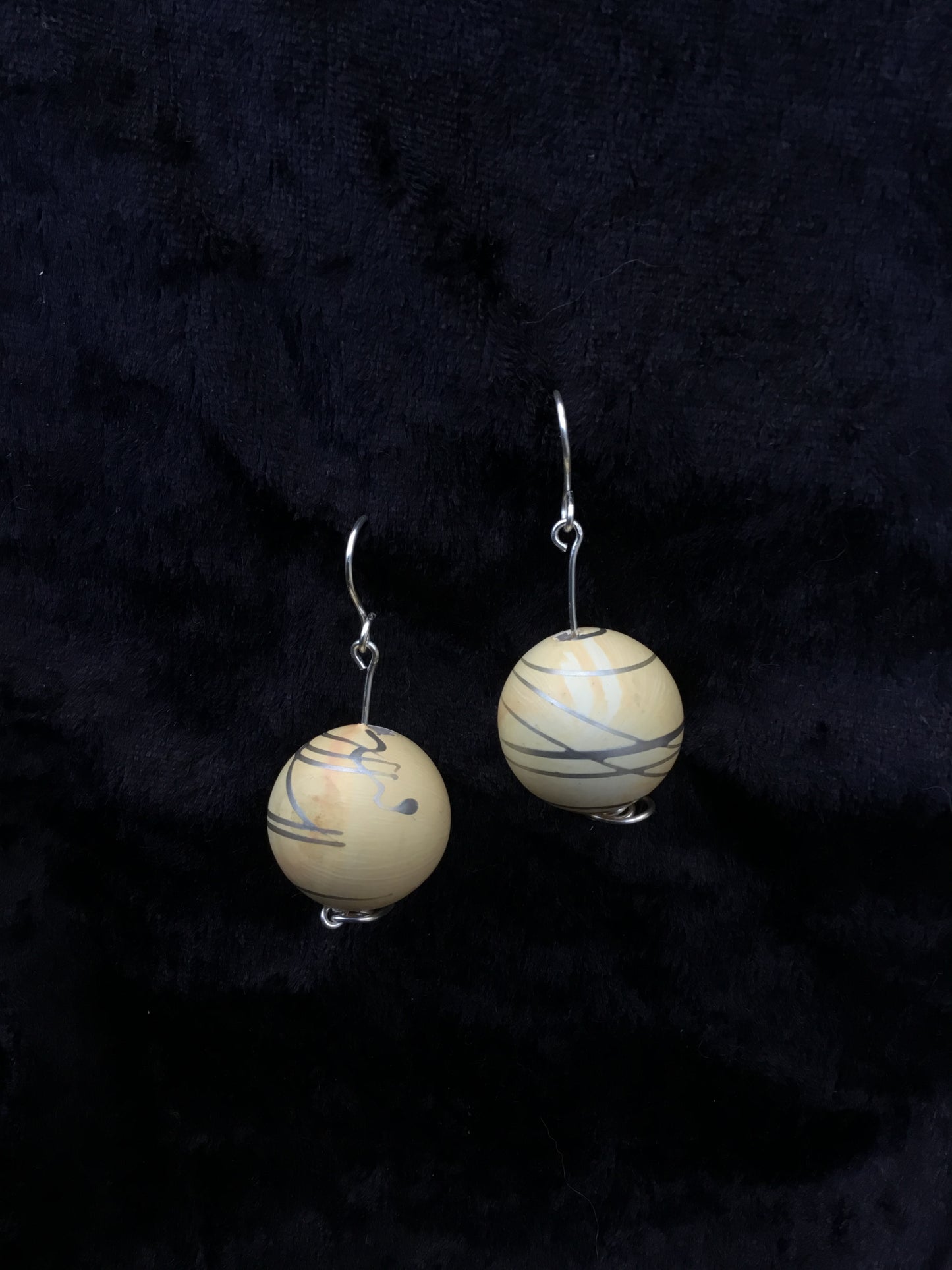 Wooden cream bead earrings