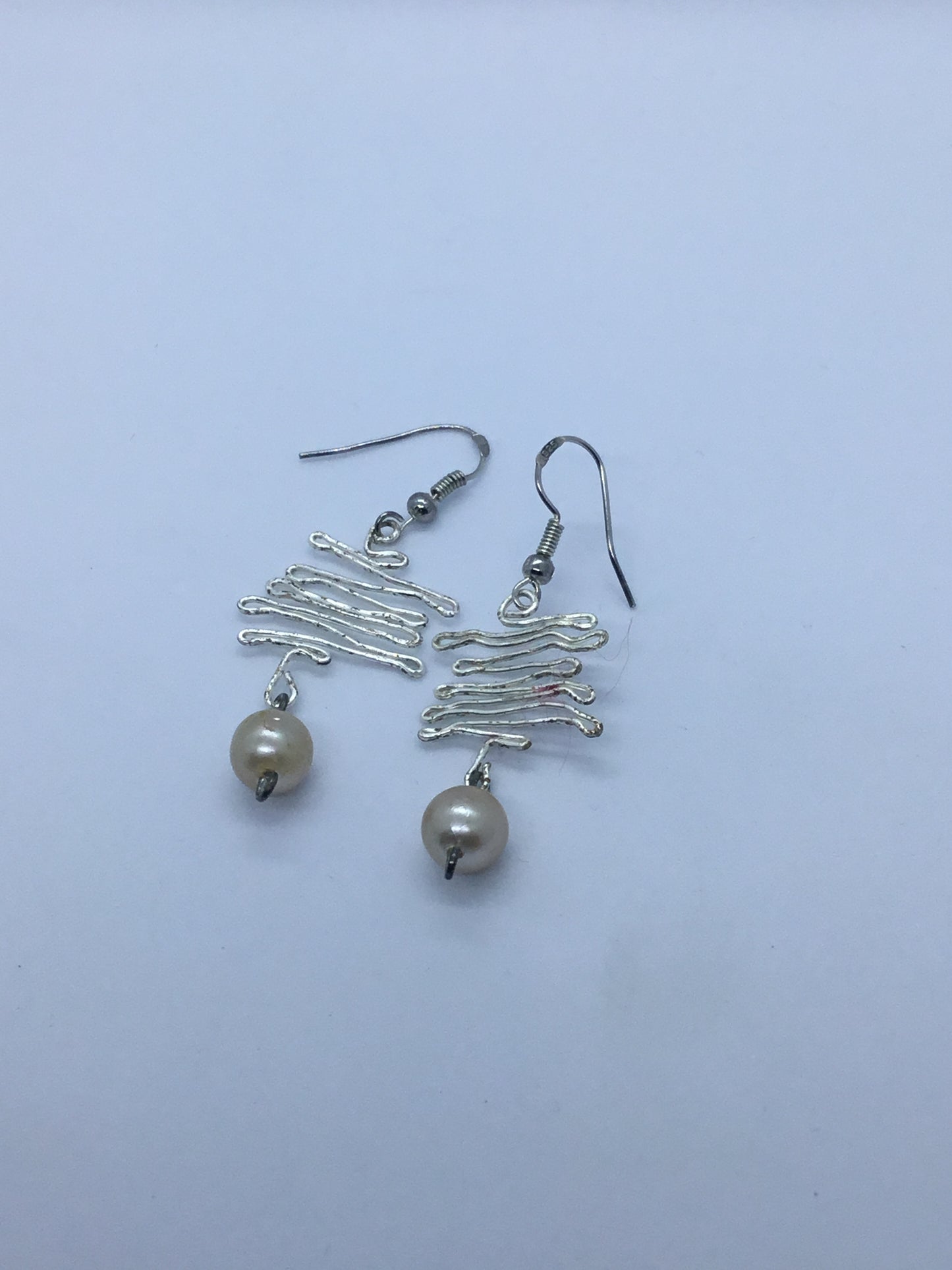 Wire & white pearl earrings