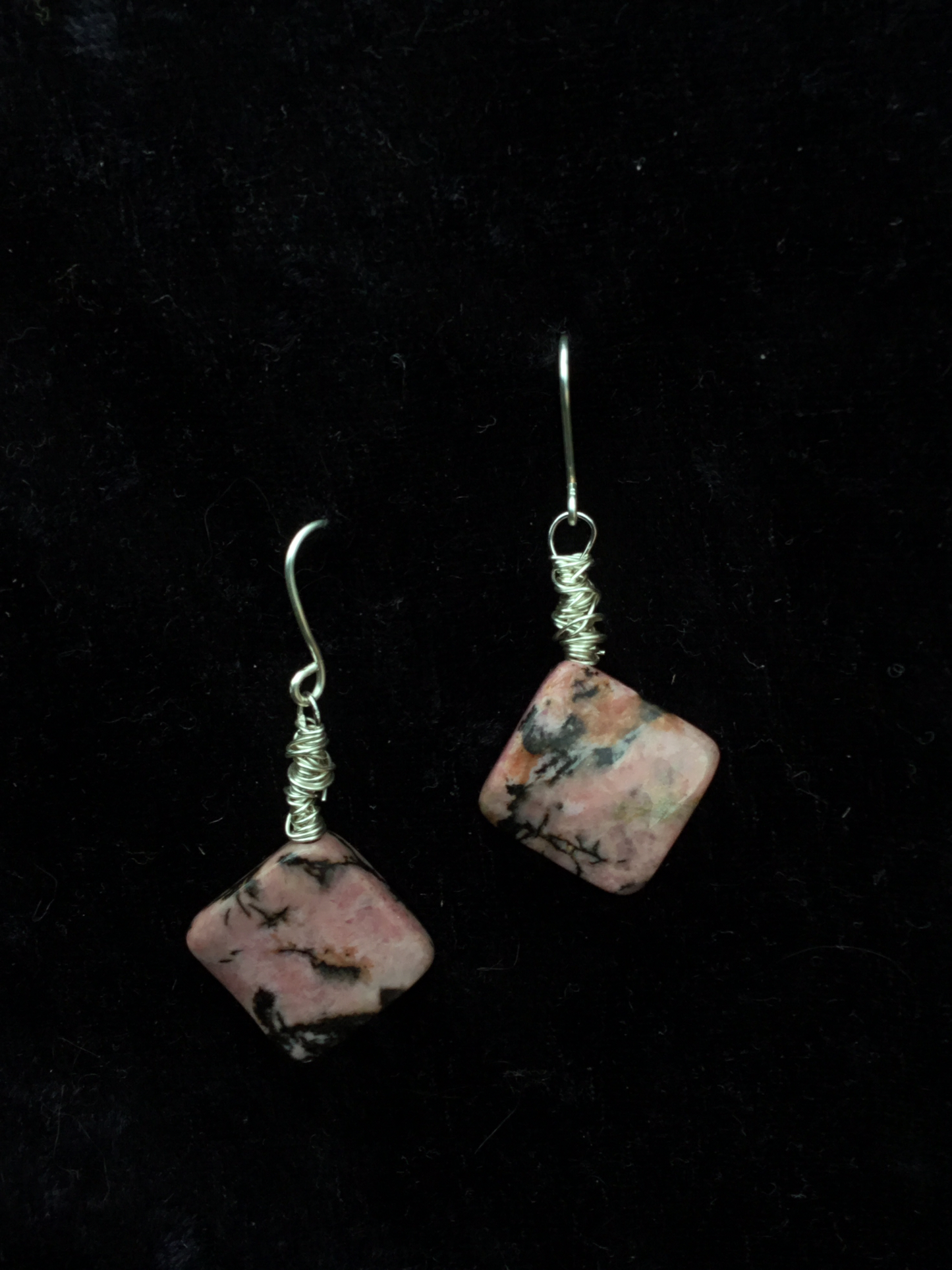 Wire with pink & black bead earrings