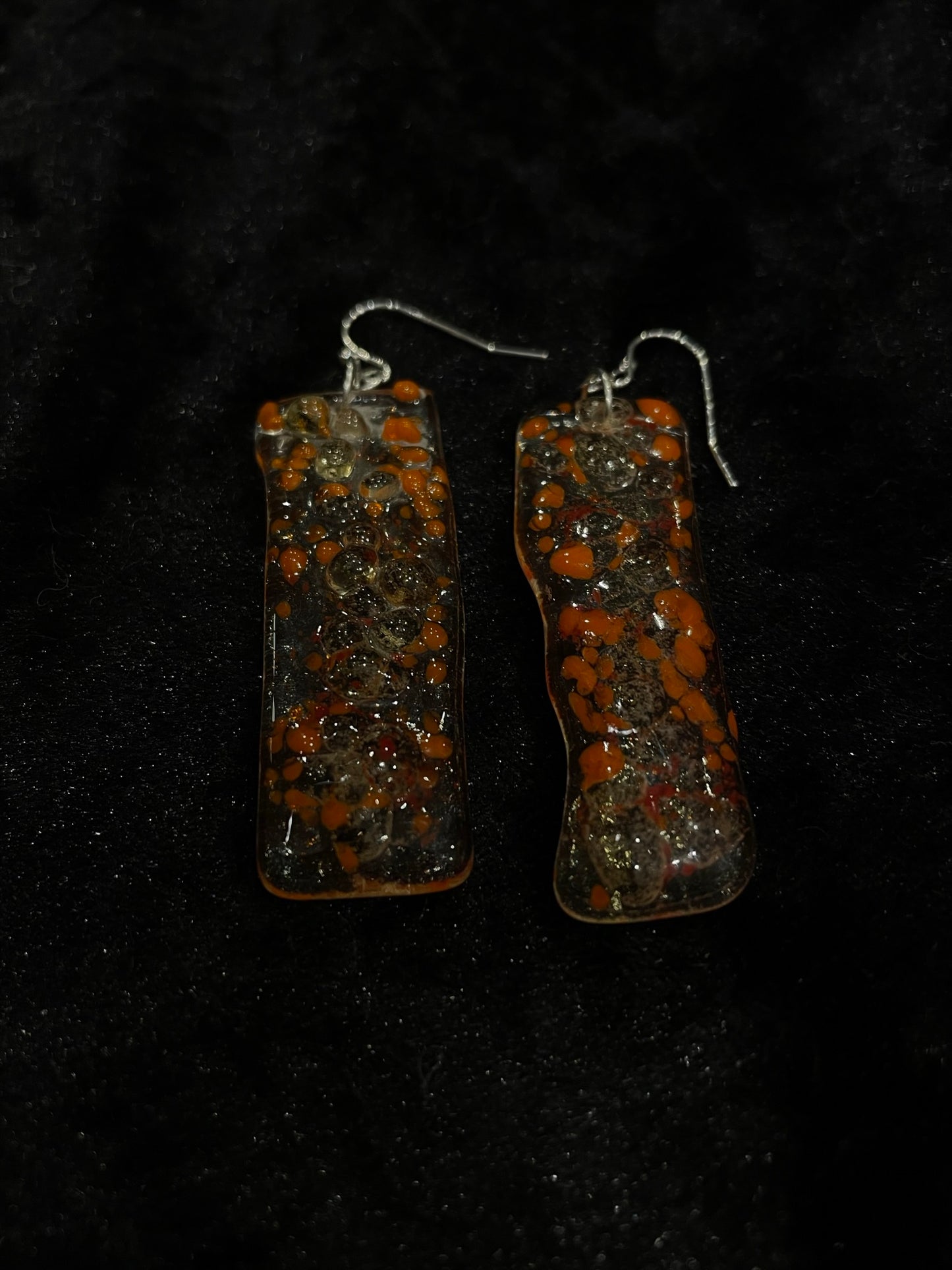 Fused clear & orange glass oblong earrings