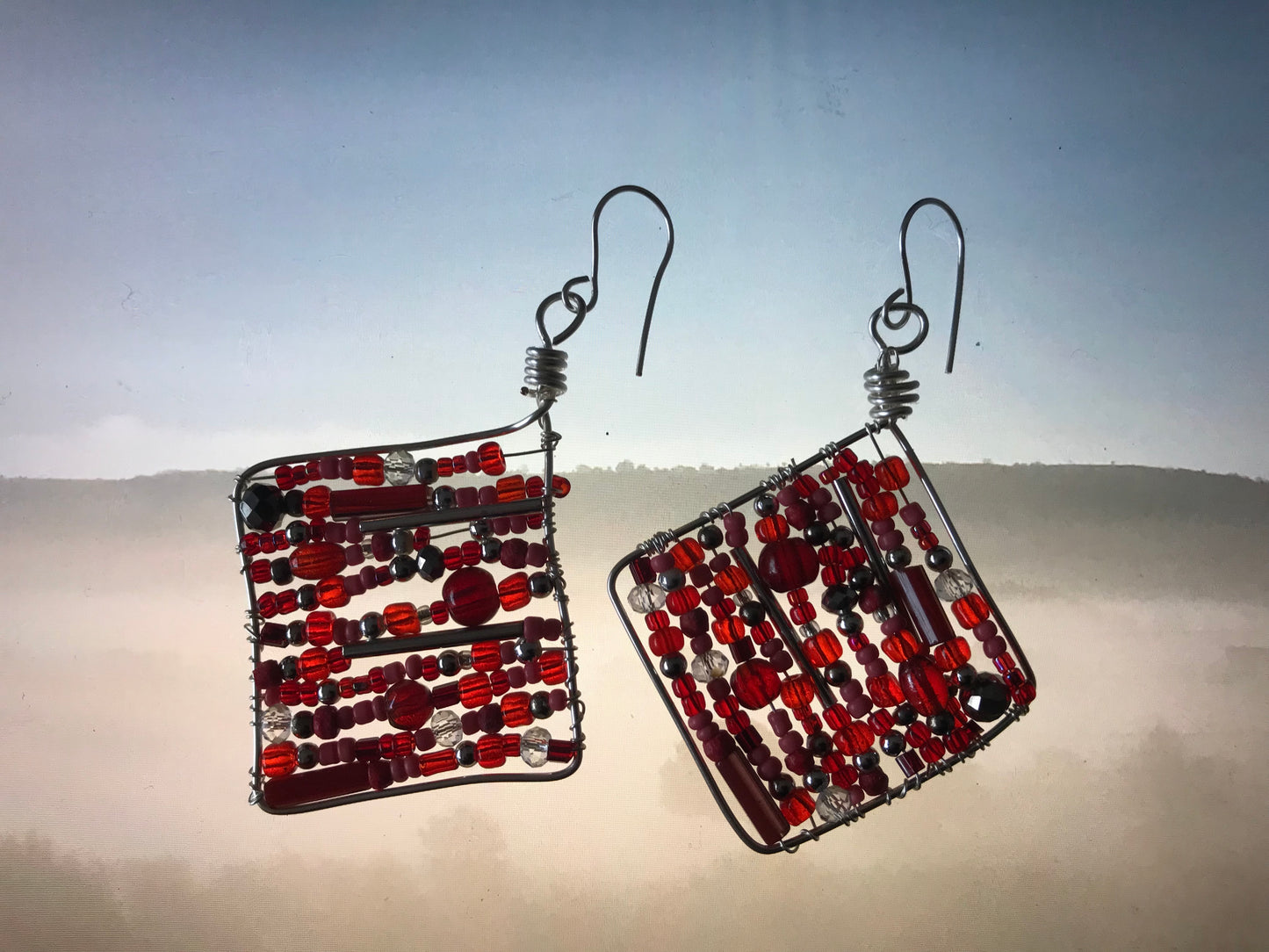 Wire & pink seed beads earrings