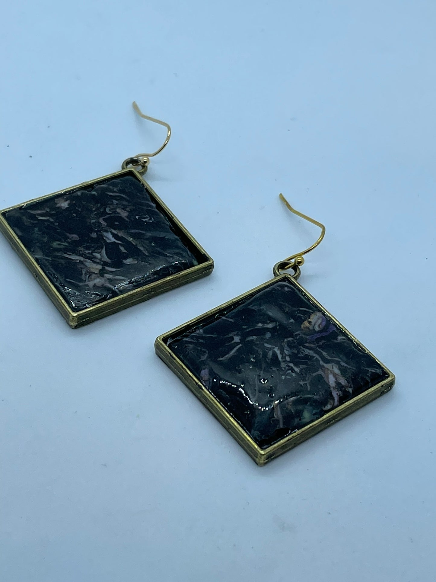 Black & grey rhombus Polymer clay earrings