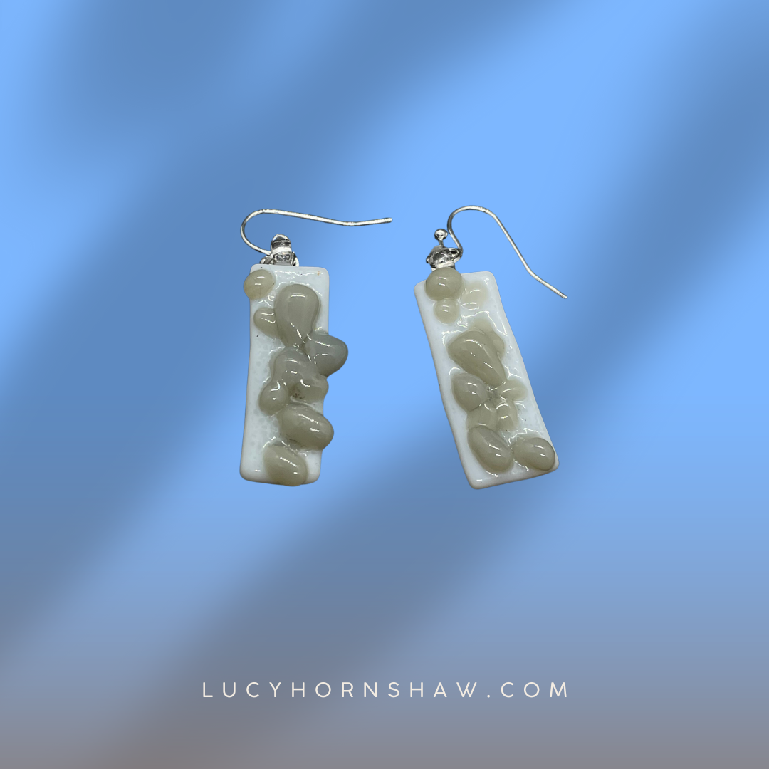 Fused grey and white glass oblong earrings