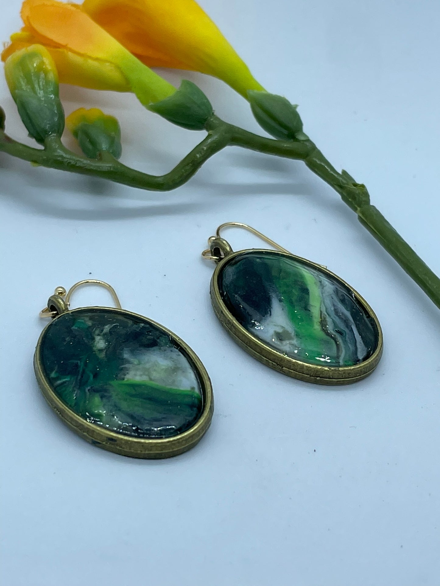 Green oval Polymer clay earrings
