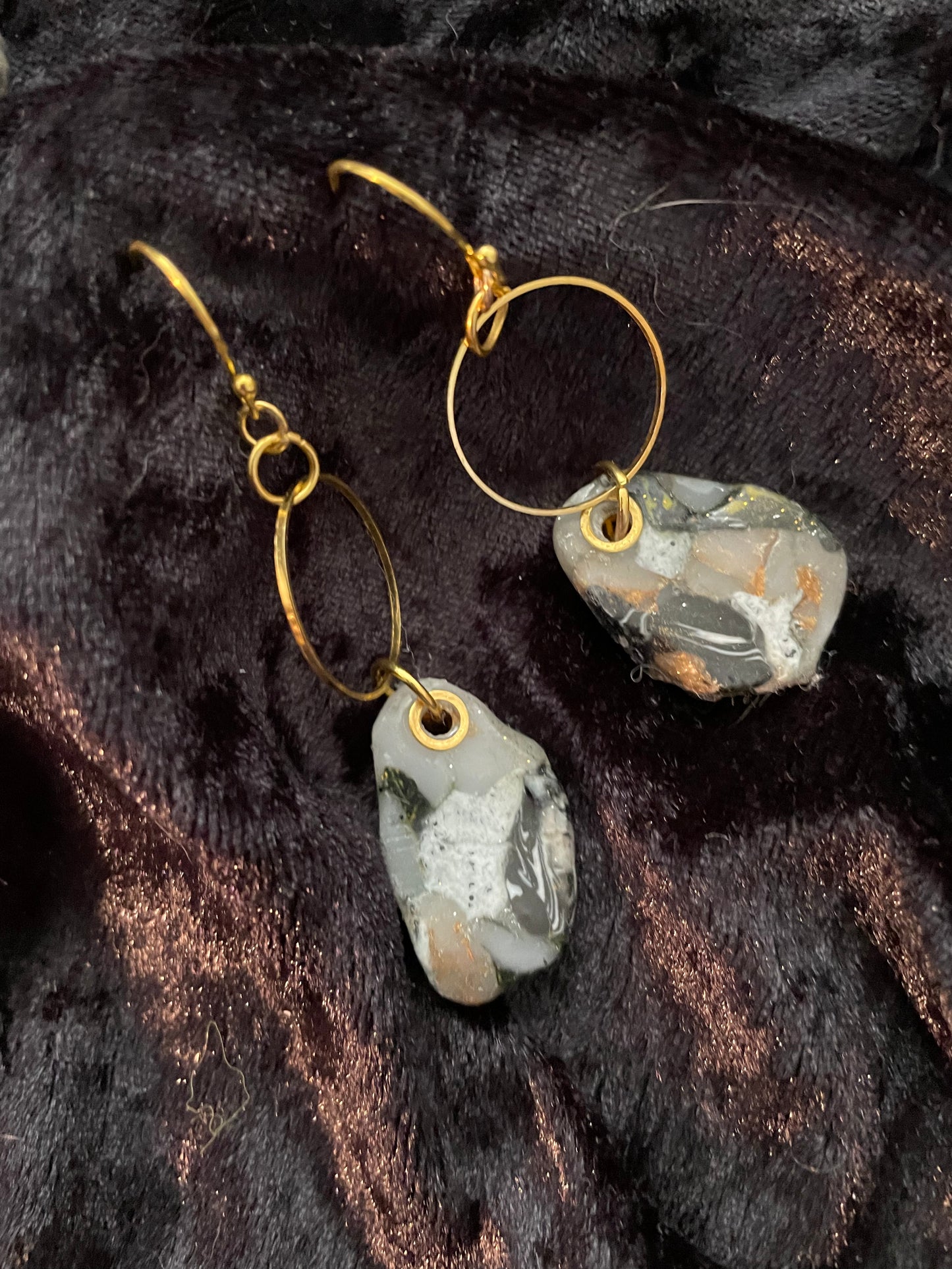 Grey & black Polymer clay earrings on hoop
