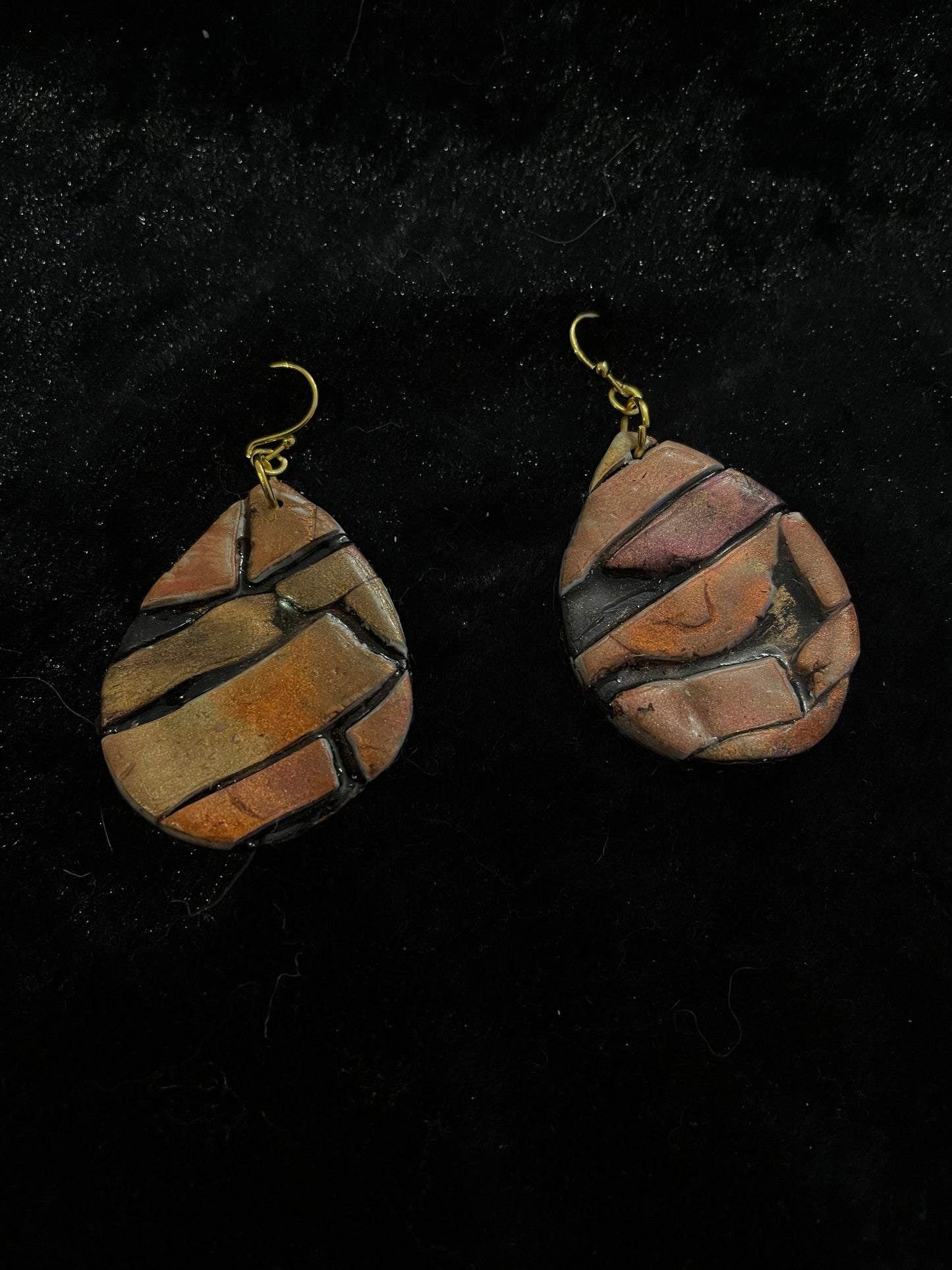 Brown & black metallic ink teardrop Polymer clay earrings