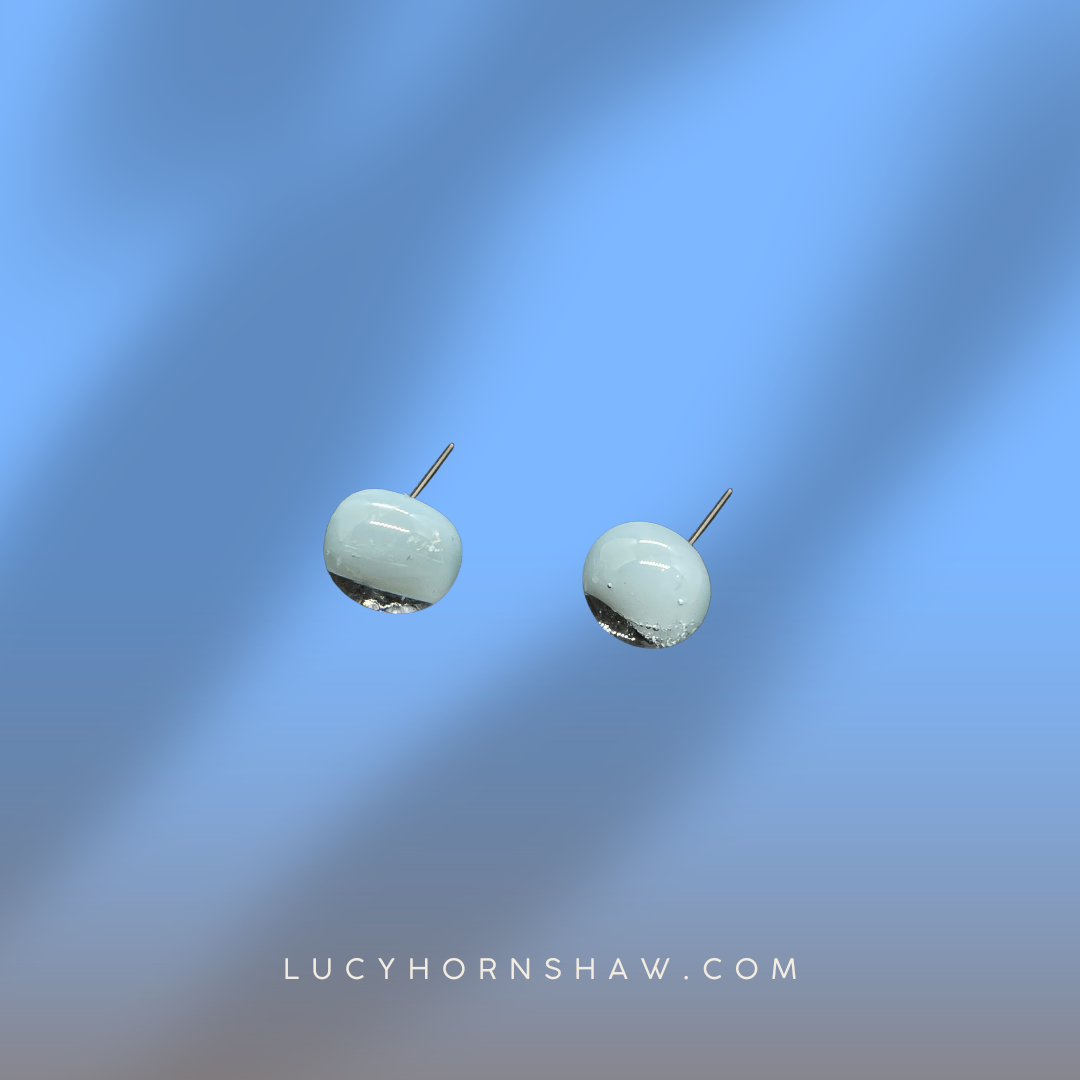 Fused glass stud earrings - Very pale blue