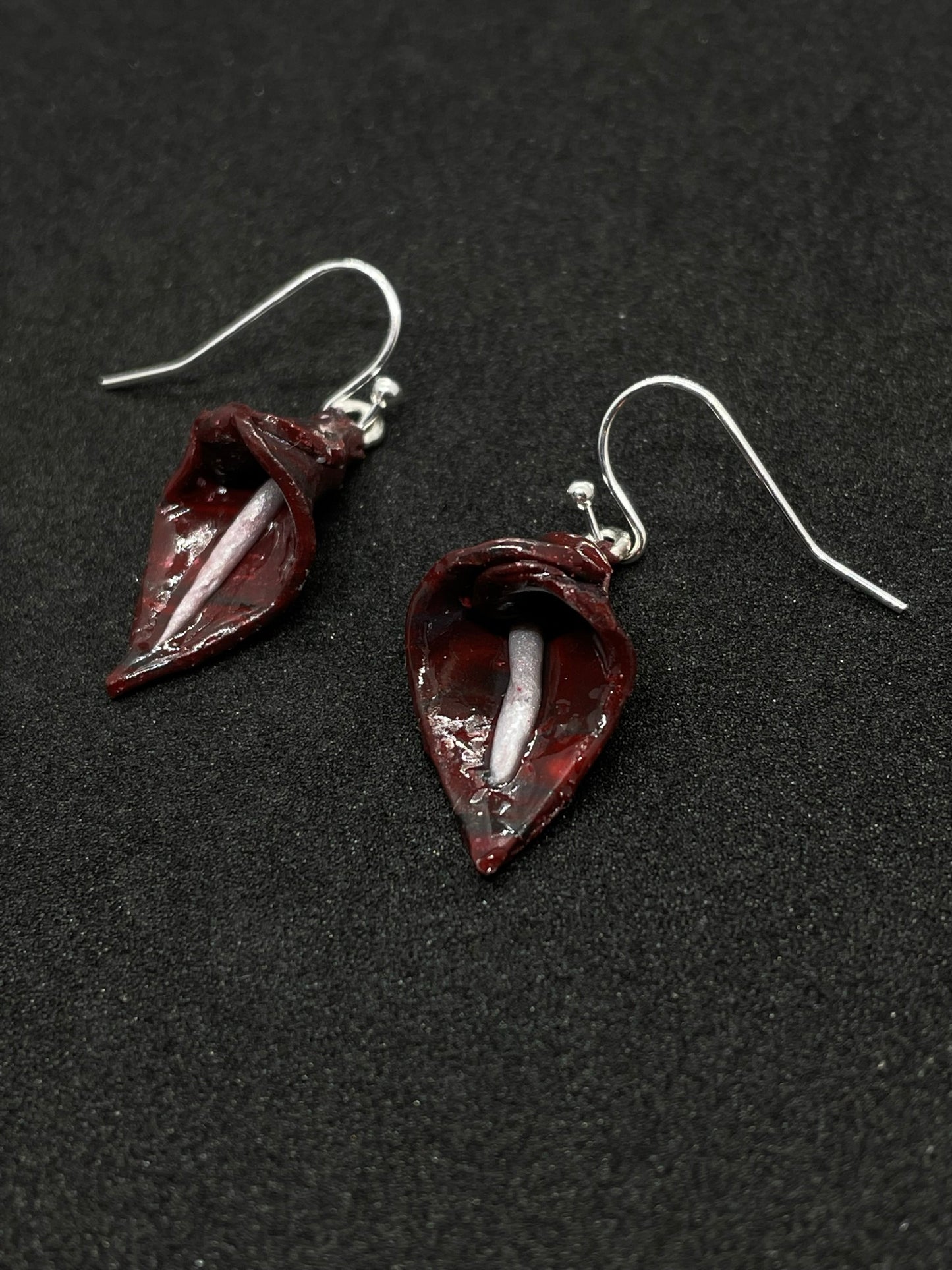 Deep red & white lily Polymer clay earrings