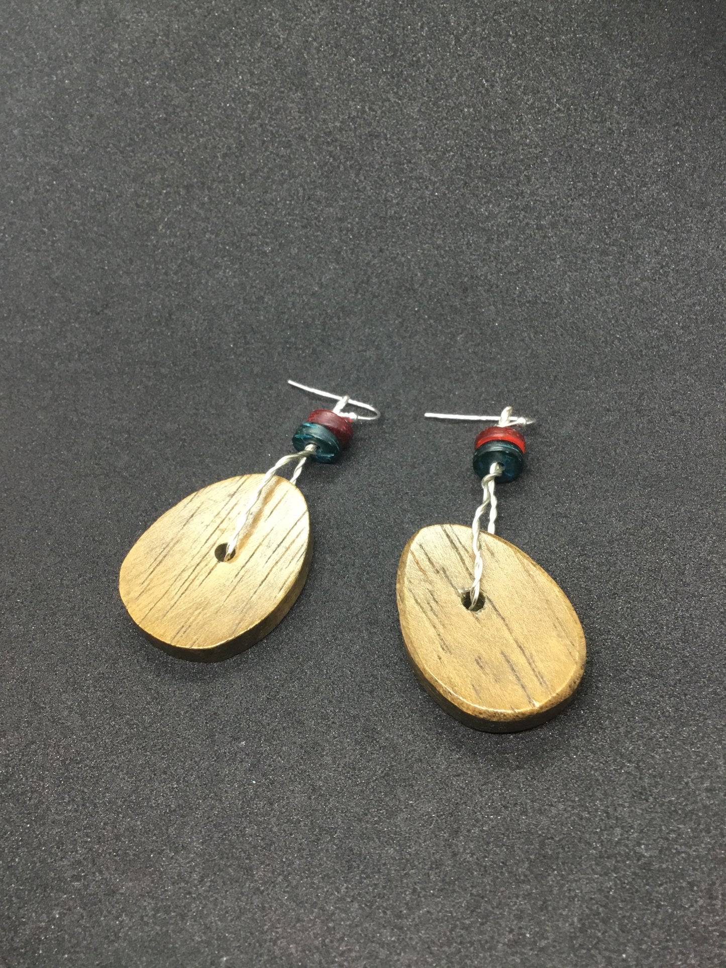 Wooden large beads on wire earrings