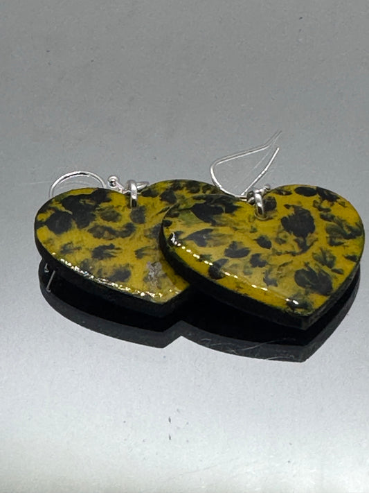 Black and mustard heart earrings