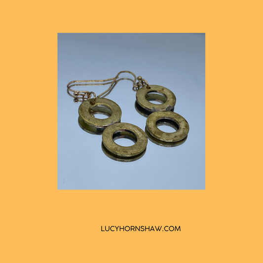 2 medium ring brass drop earrings